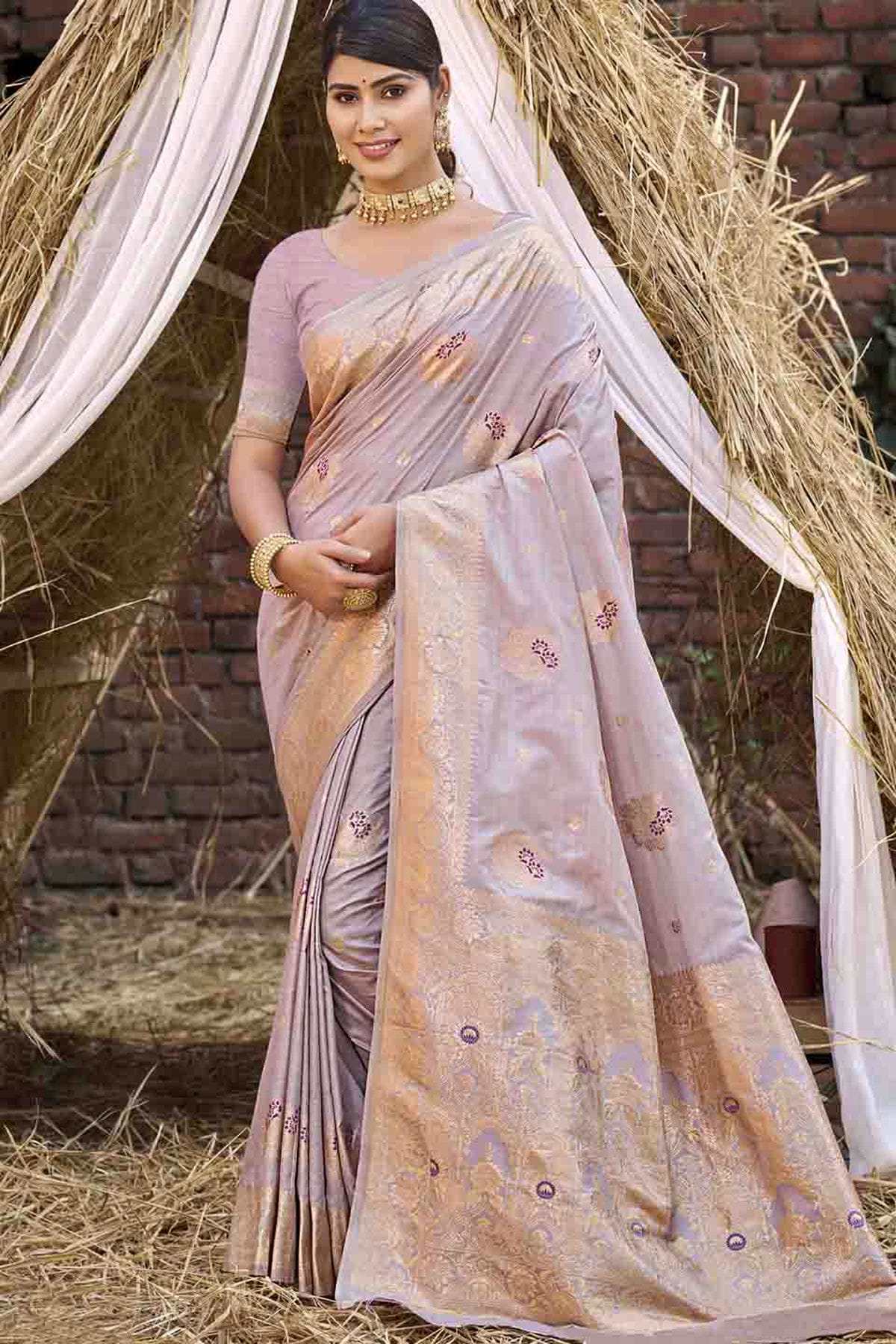 Lavender Colour Woven Work Silk Traditional Saree VSSD1103480