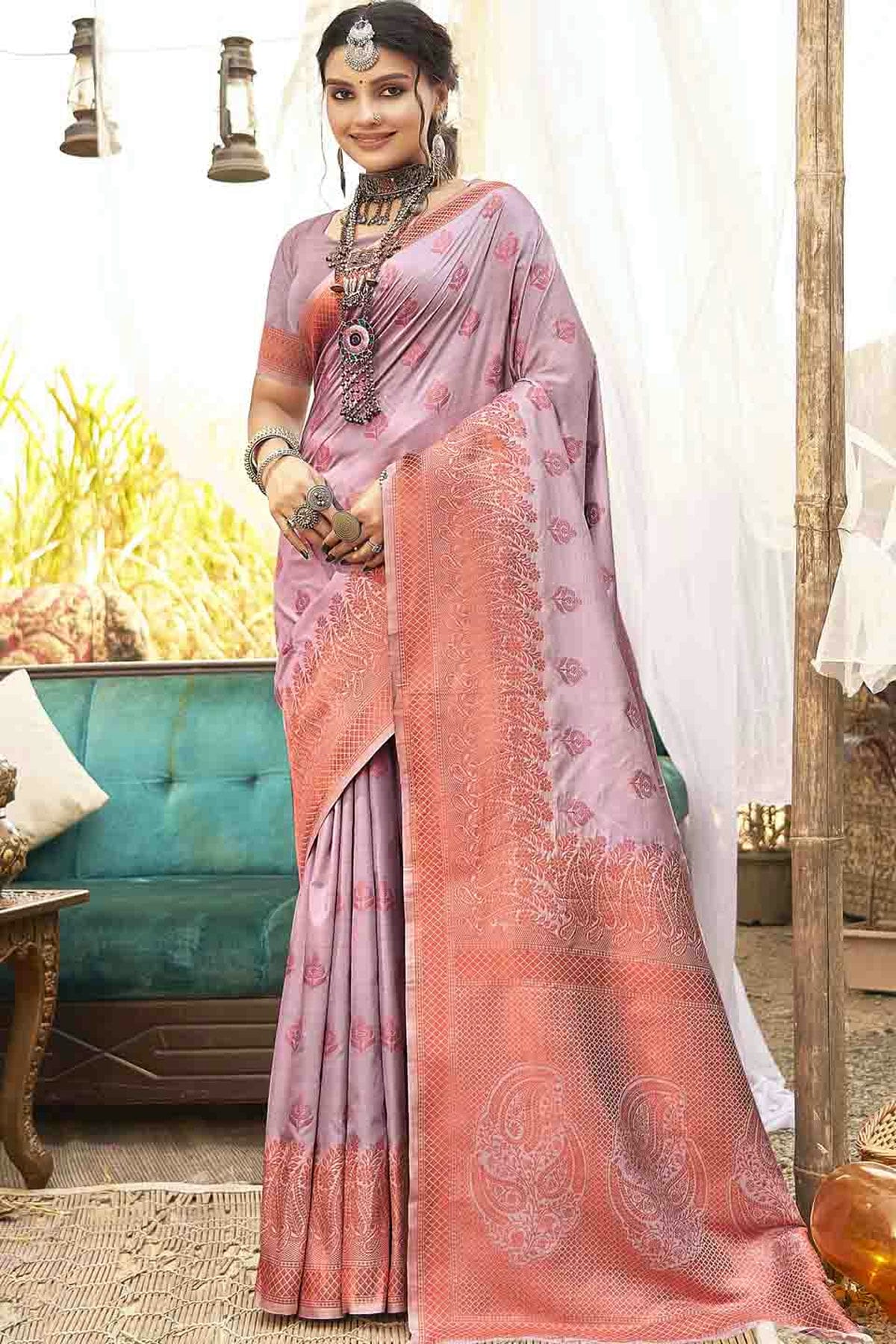 Lavender Colour Woven Work Silk Traditional Saree VSSD1103529