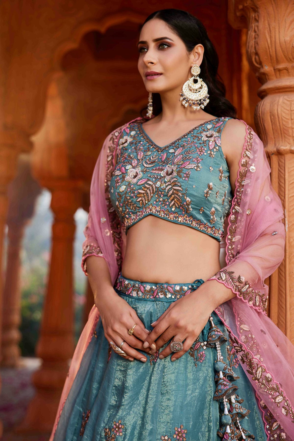Light Blue Colour Tissue Lehenga Choli VSLC1113182
