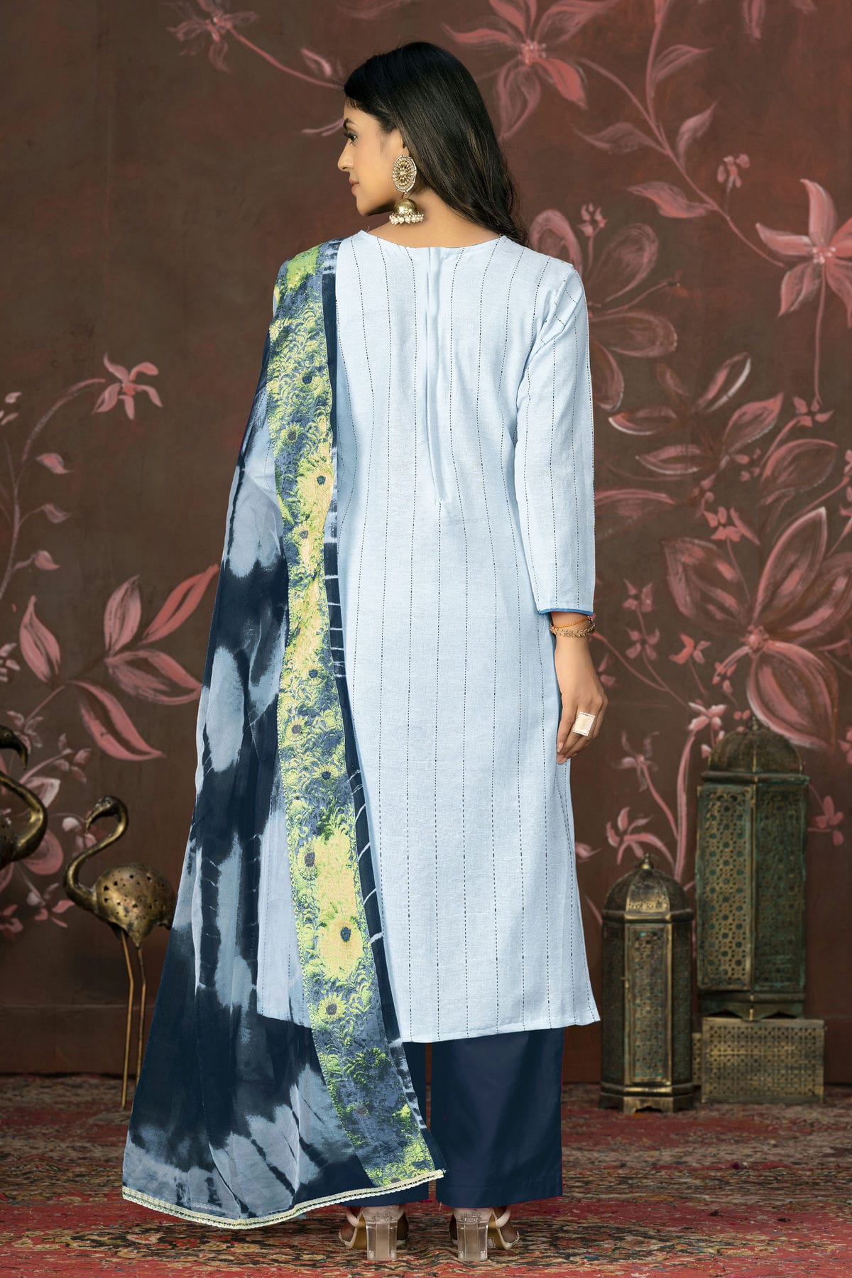 Light Blue Colour Unstitched Cambric Cotton Plazzo Pant Suit VSUS1160831