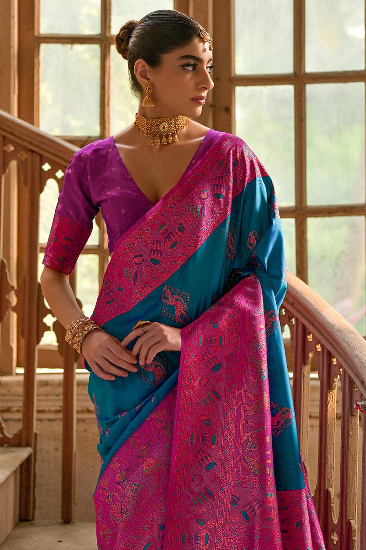 Light Blue Colour Woven Work Banarasi Silk Saree