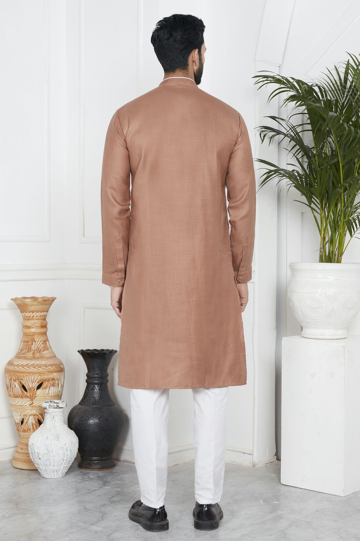 Light Brown Colour Linen Cotton Pintex Work Kurta Pajama VSKP1230132