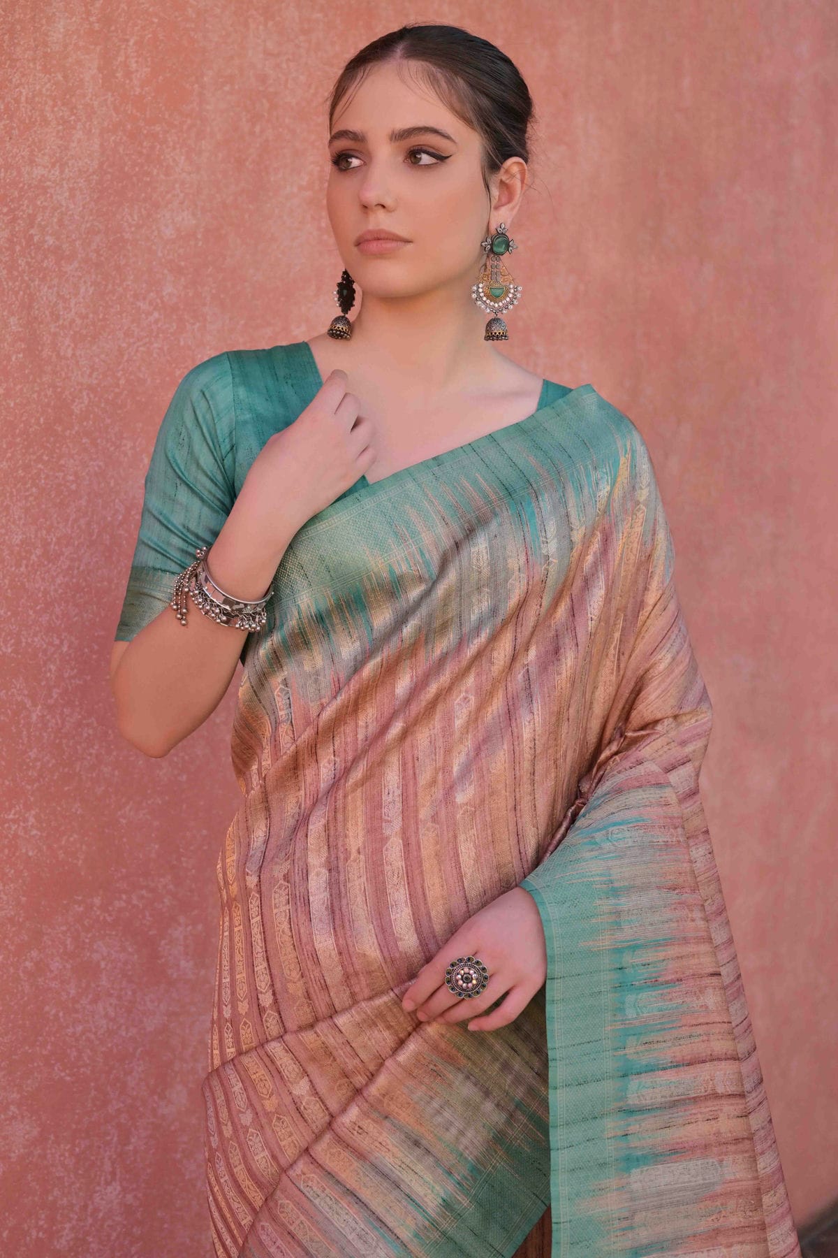 Light Brown Colour Tussar Silk Traditional Saree
