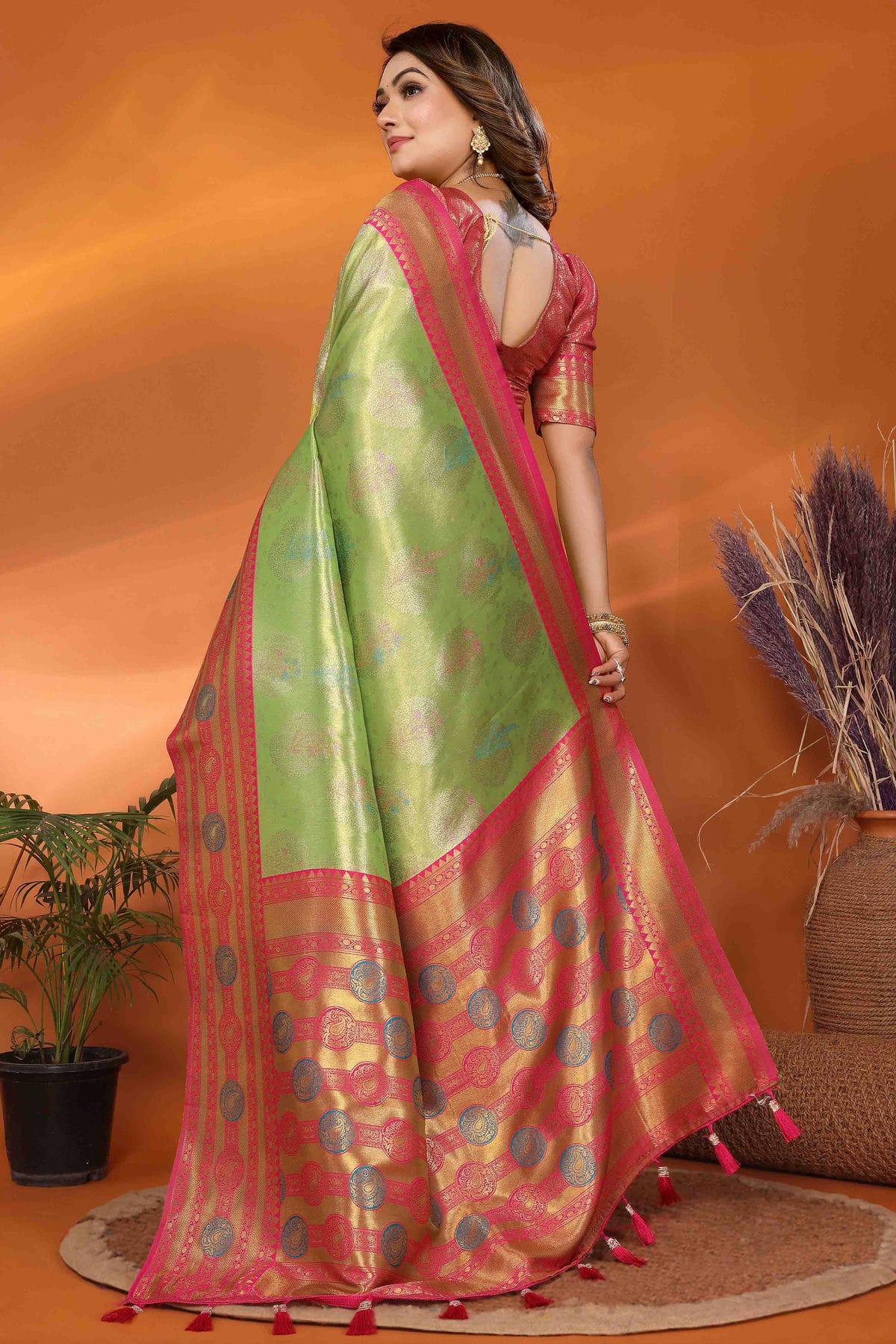 Light Green Colour Banarasi Tissue Silk Traditional Saree