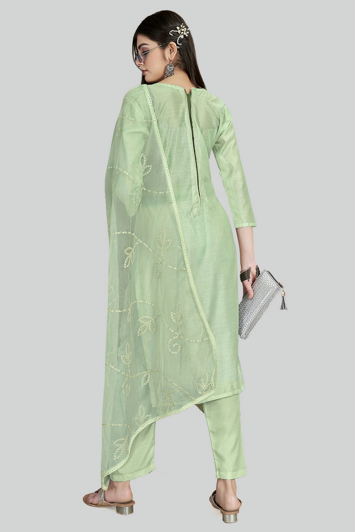 Light Green Colour Chanderi Silk Pant Style Suit VSSM1110636