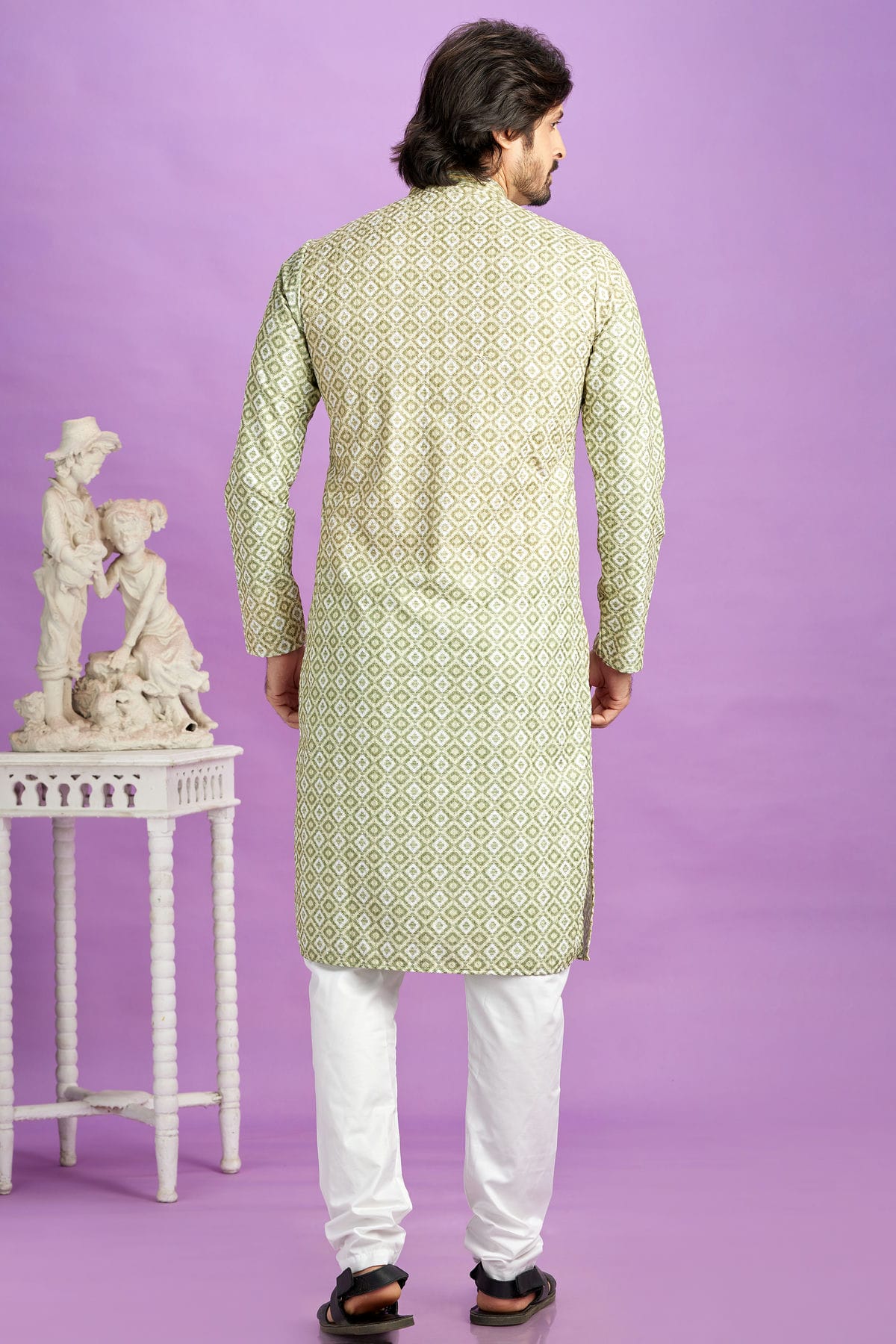 Light Green Colour Cotton Pintex Work Kurta Pajama VSKP1230188
