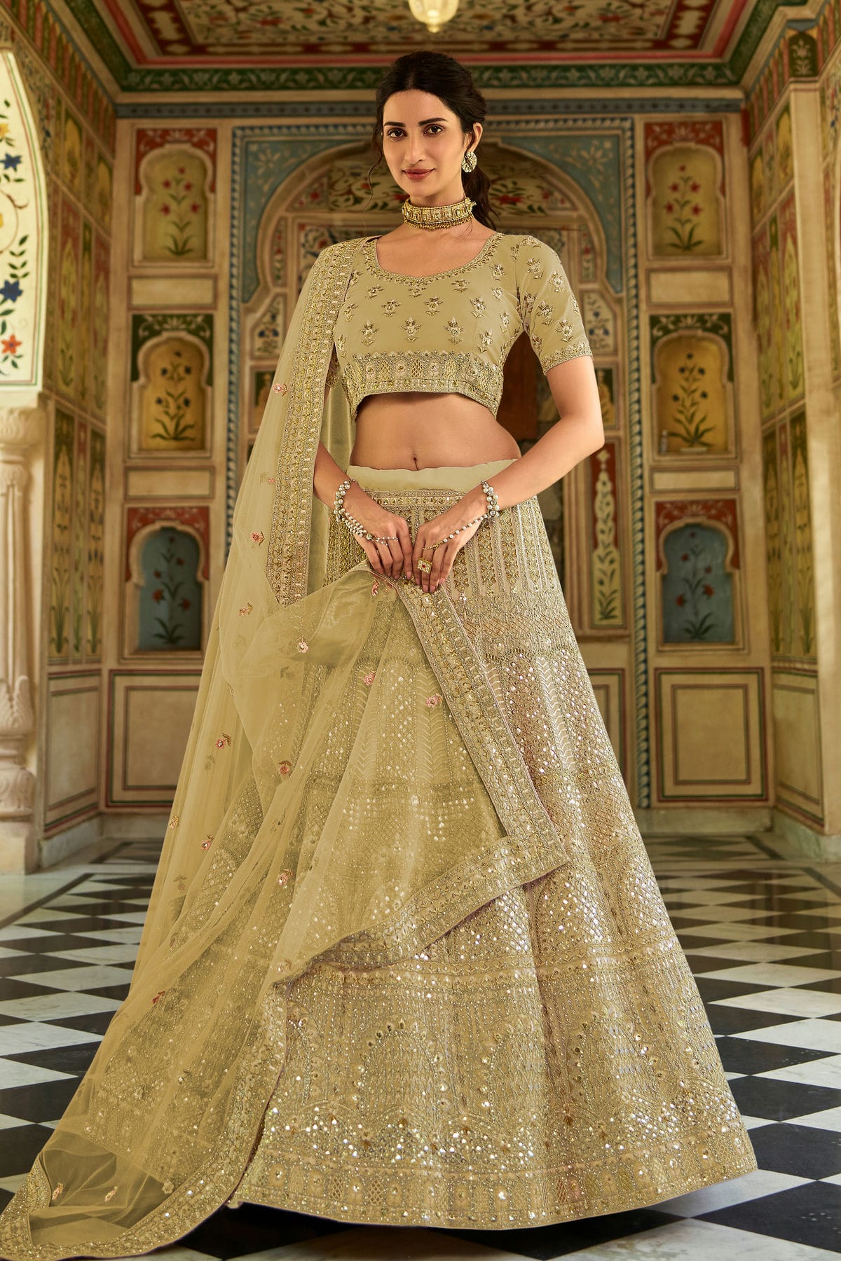 Light Green Colour Embroidery Organza Lehenga Choli VSLD1080815