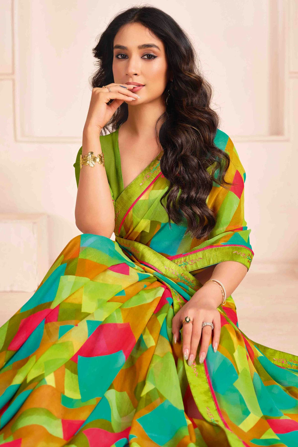 Light Green Colour Georgette Digital Printed Printed Saree VSSD1113602