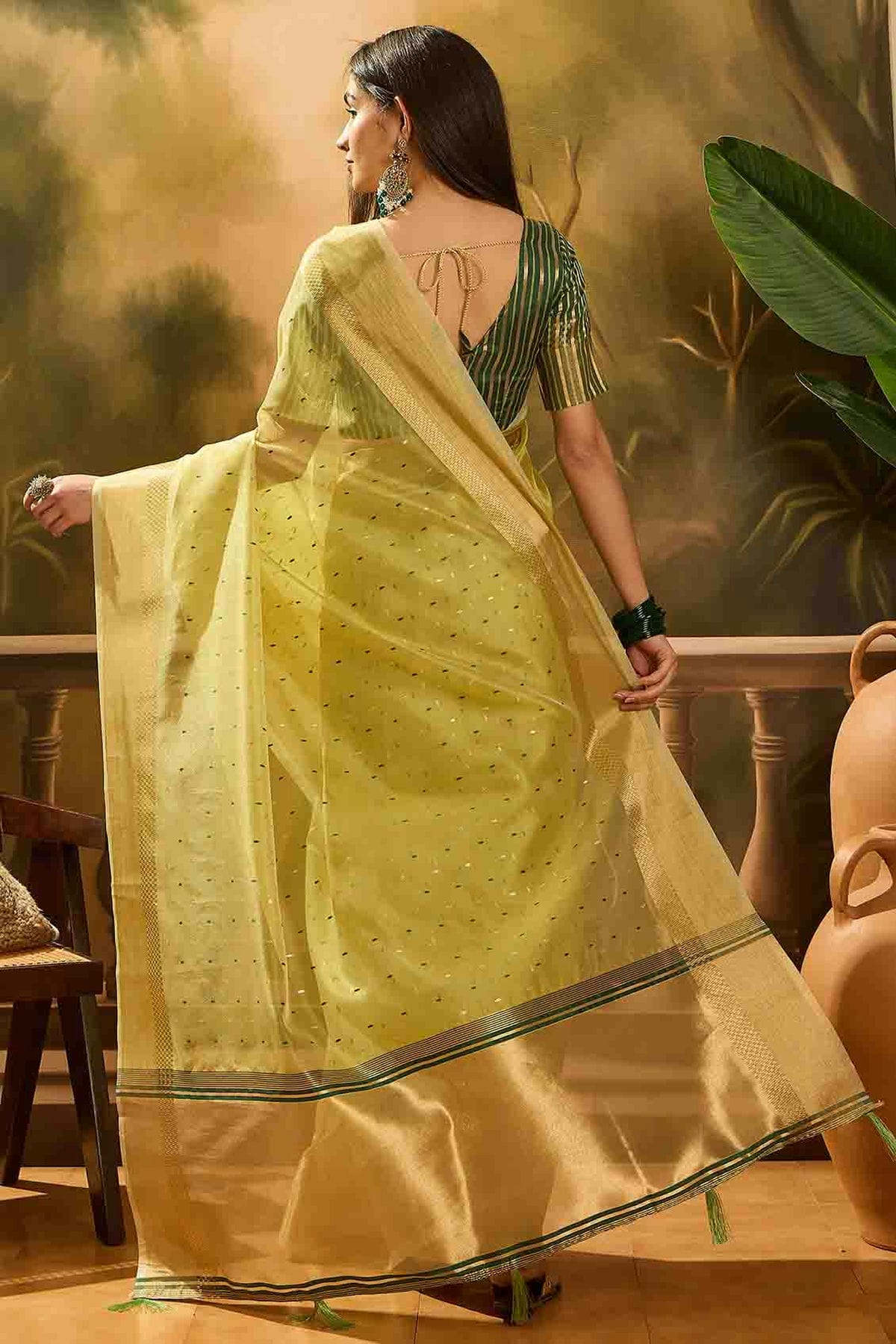 Light Green Colour Khadi Organza Traditional Saree VSSD1113870