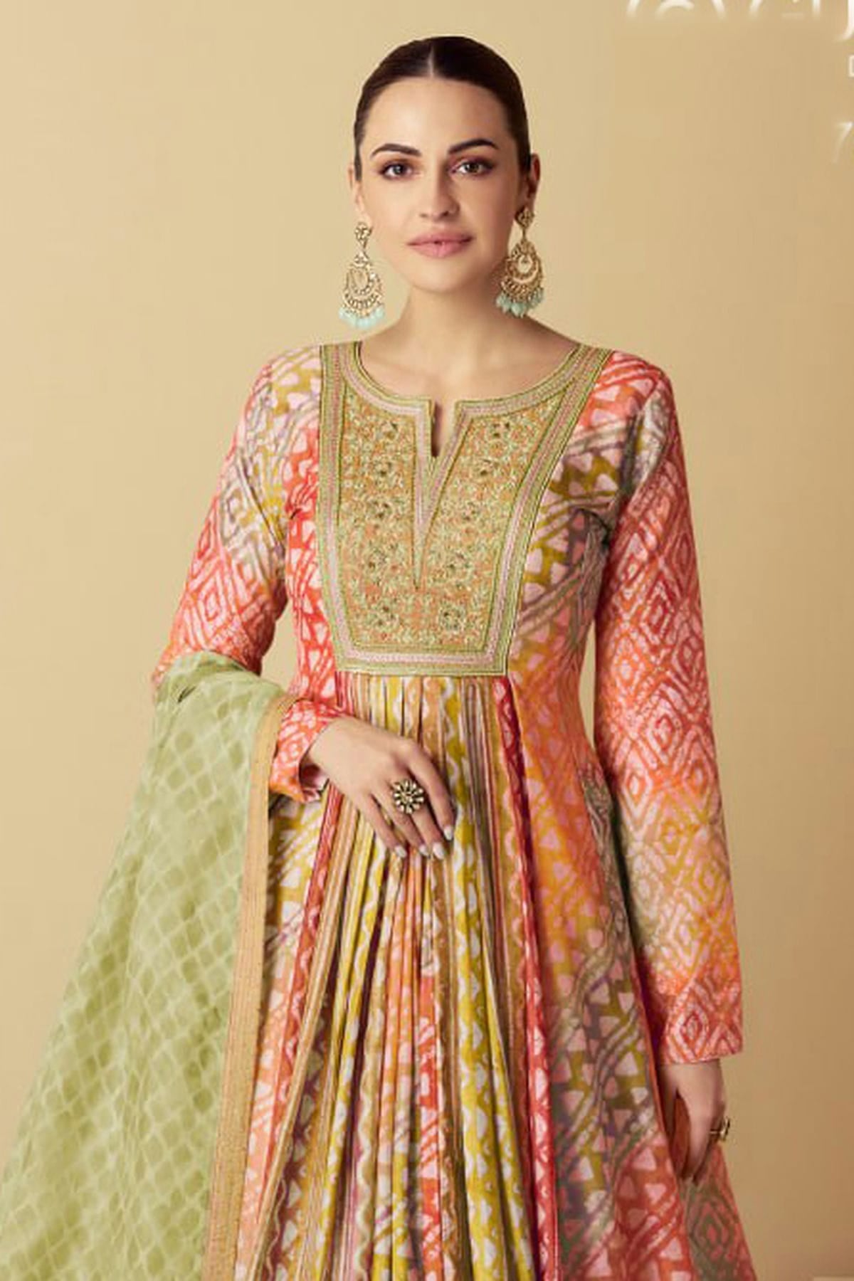 Light Green Colour Muslin Gown VSSM1140574