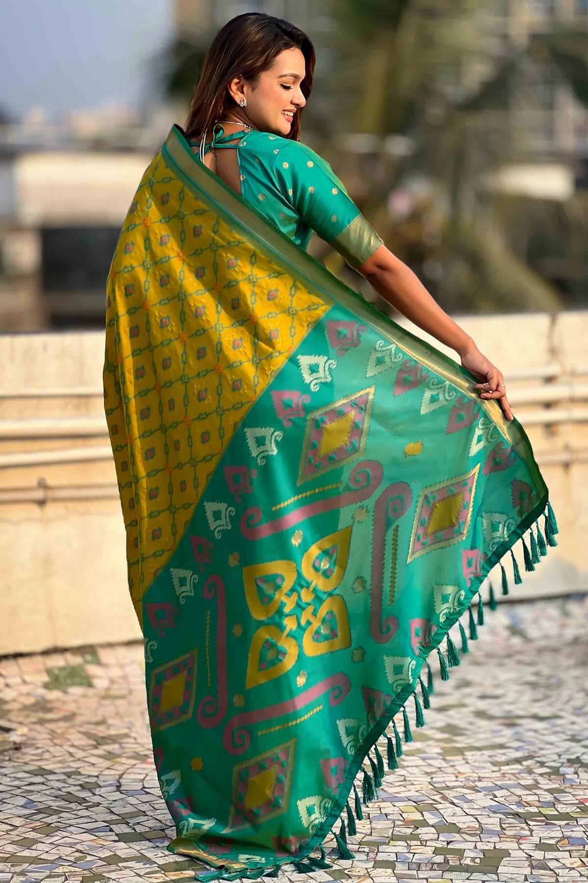 Light Green Colour Patola Silk Traditional Saree