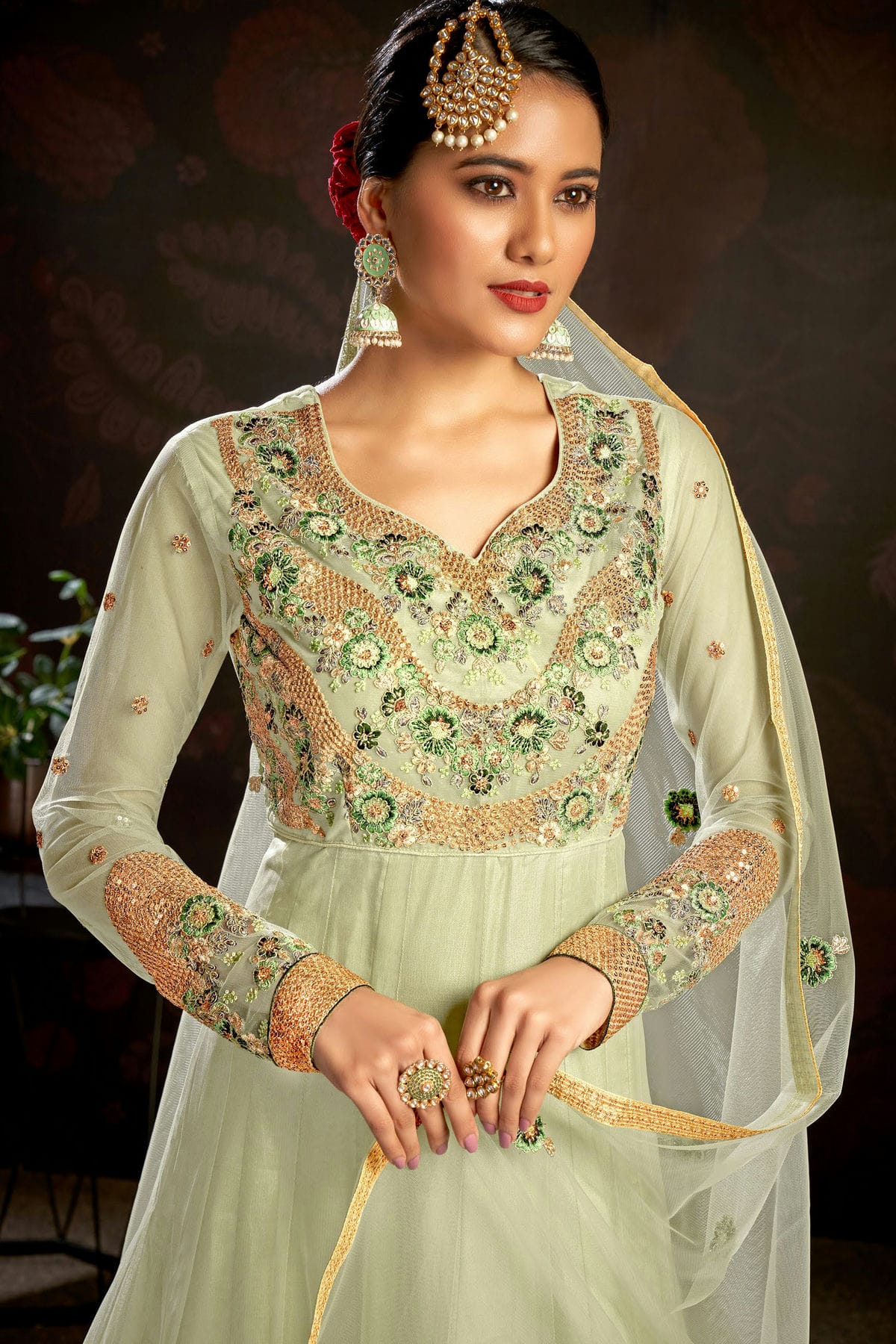 Light Green Colour Semi Stitched Butterfly Net Anarkali Suit VSSM1140150