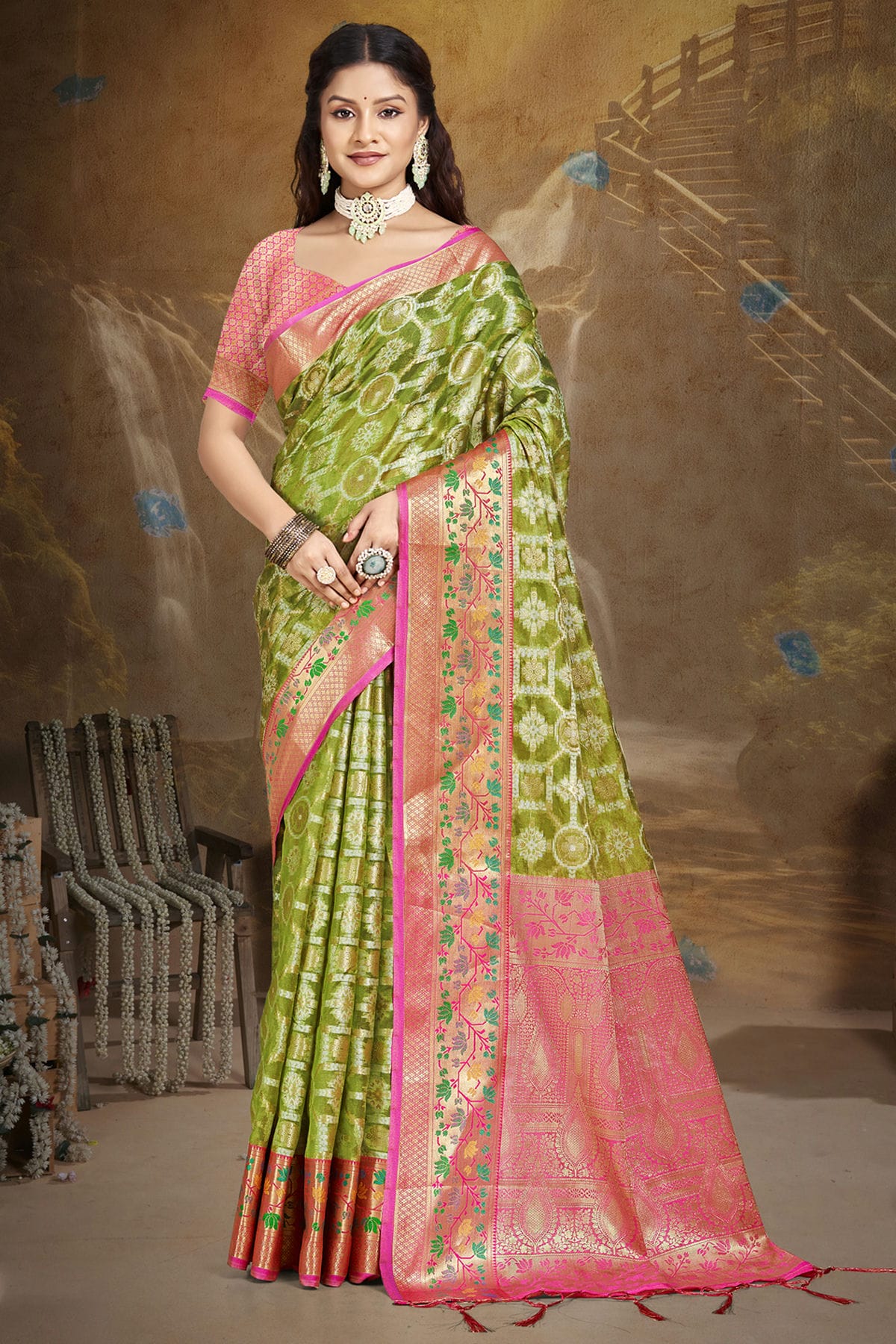 Light Green Colour Silk Traditional Saree