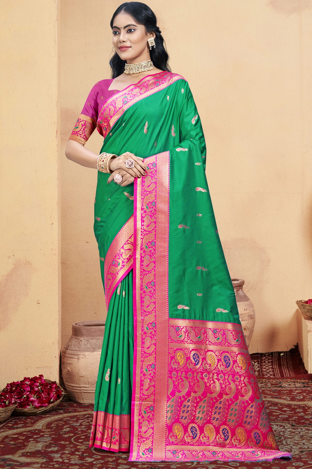 Light Green Colour Silk Woven Work Traditional Saree