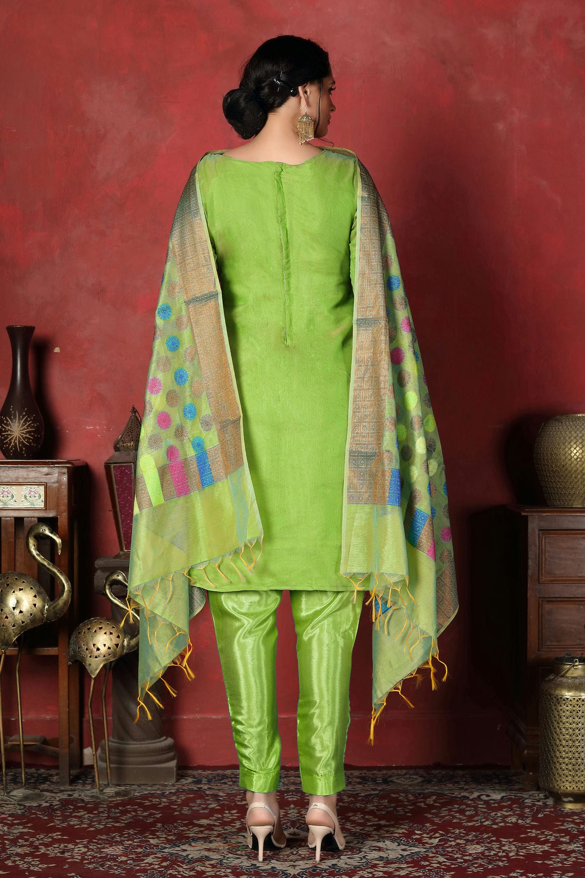 Light Green Colour Unstitched Banarasi Silk Churidar Suit VSUS1161298