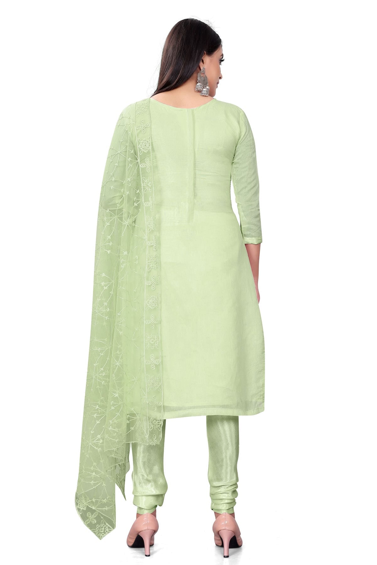 Light Green Colour Unstitched Chanderi Cotton Churidar Suit VSUS1160701
