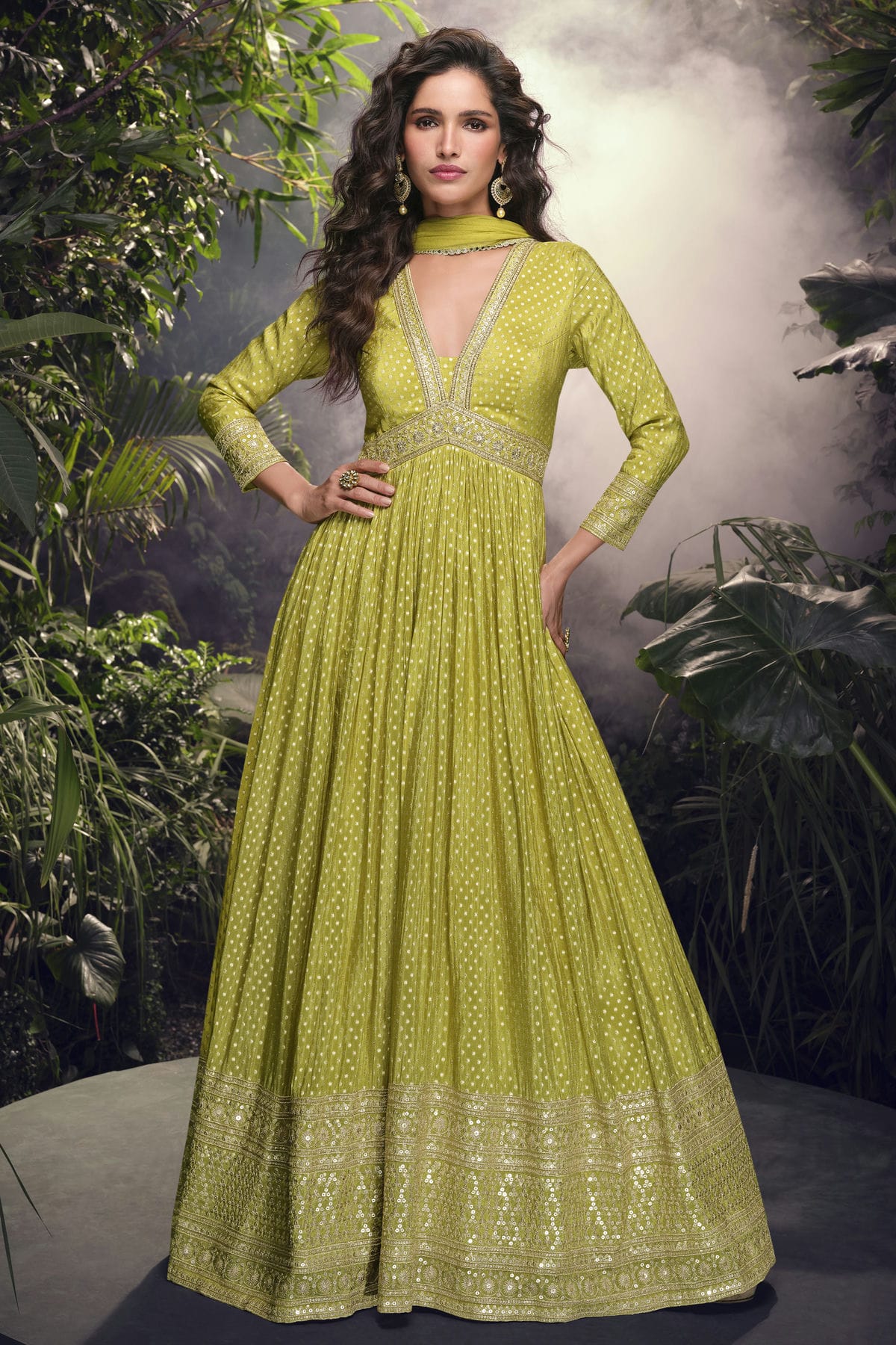 Shop Light Green Viscose Jacquard Silk Gown – vastradi.com