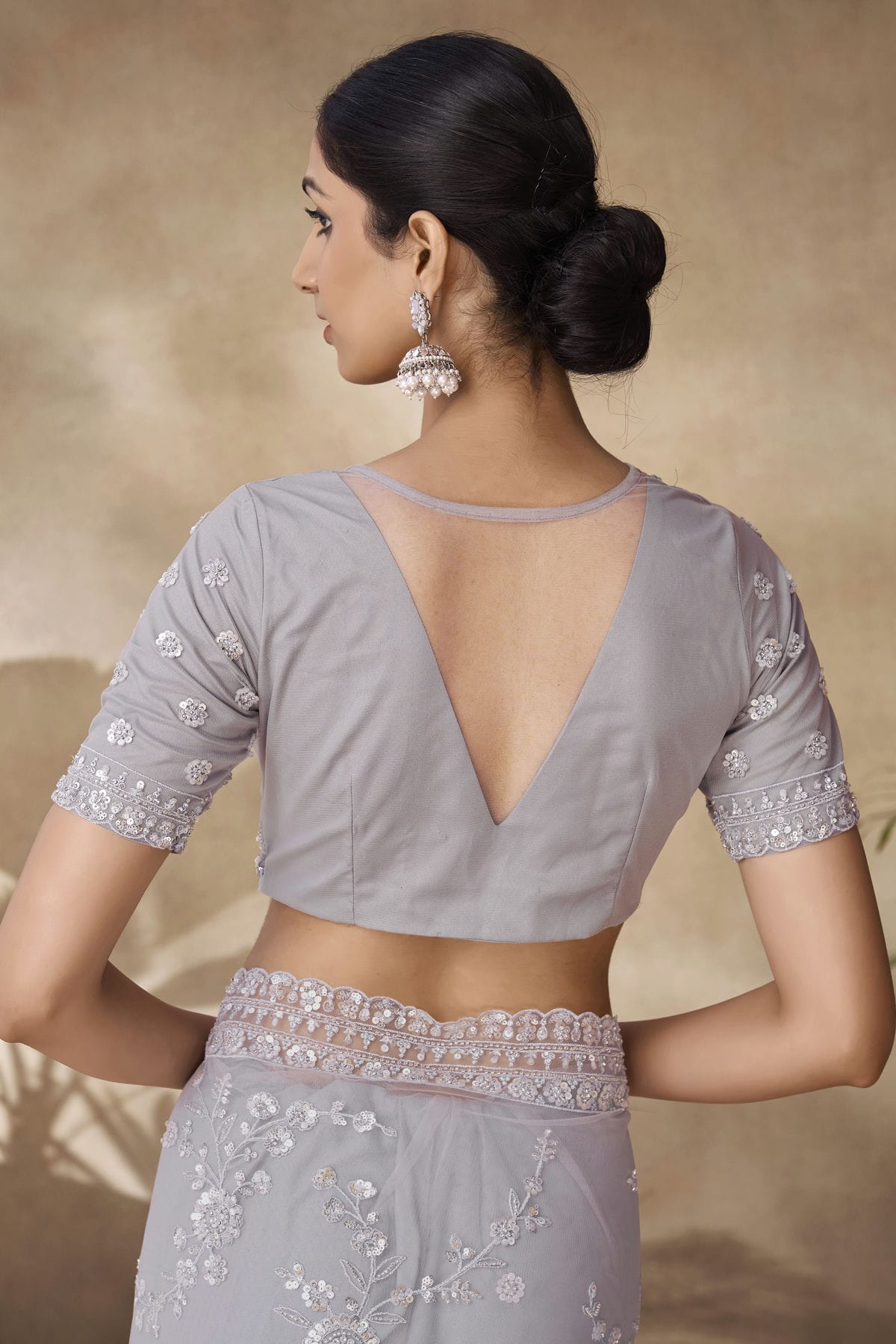 Light Grey Colour Net Designer Saree VSSD1080874