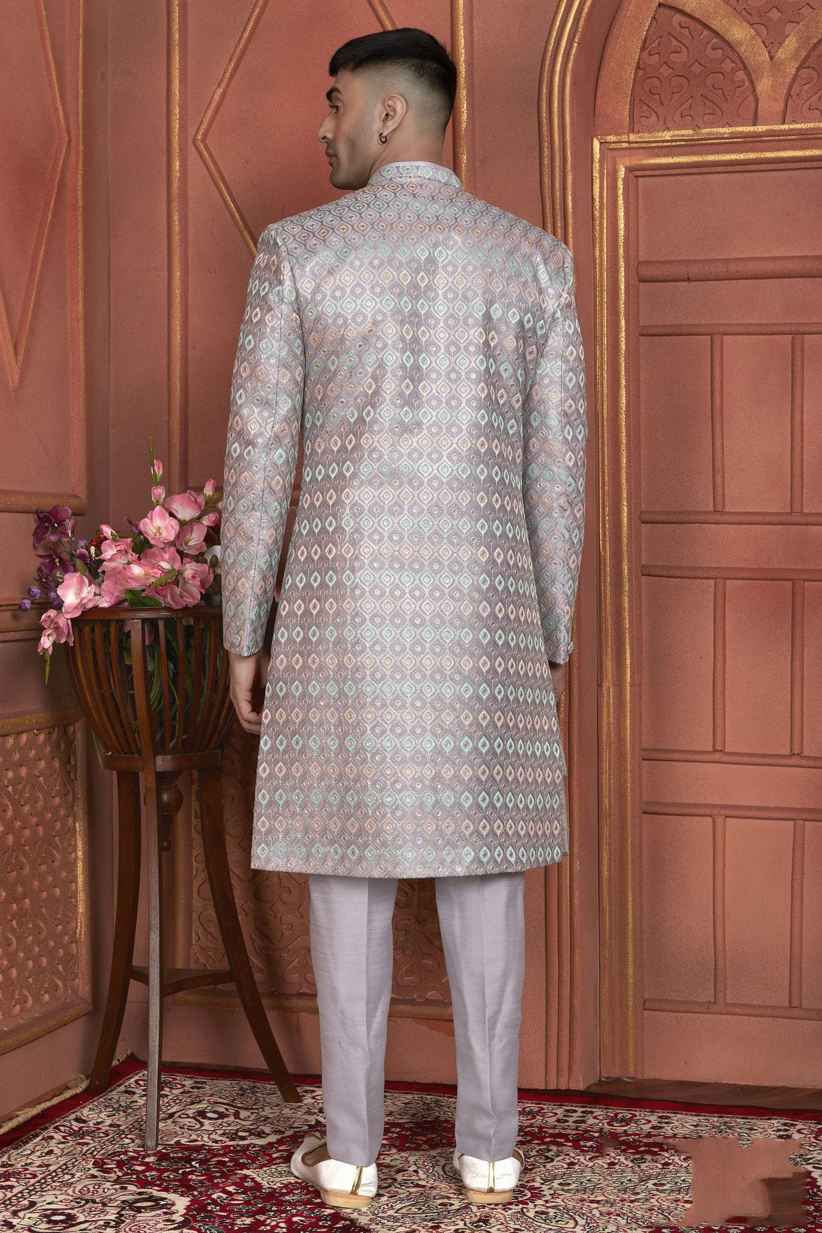 Light Purple Colour Art Silk Indowestern Sherwani With Aligadhi Pant VSSH1230004
