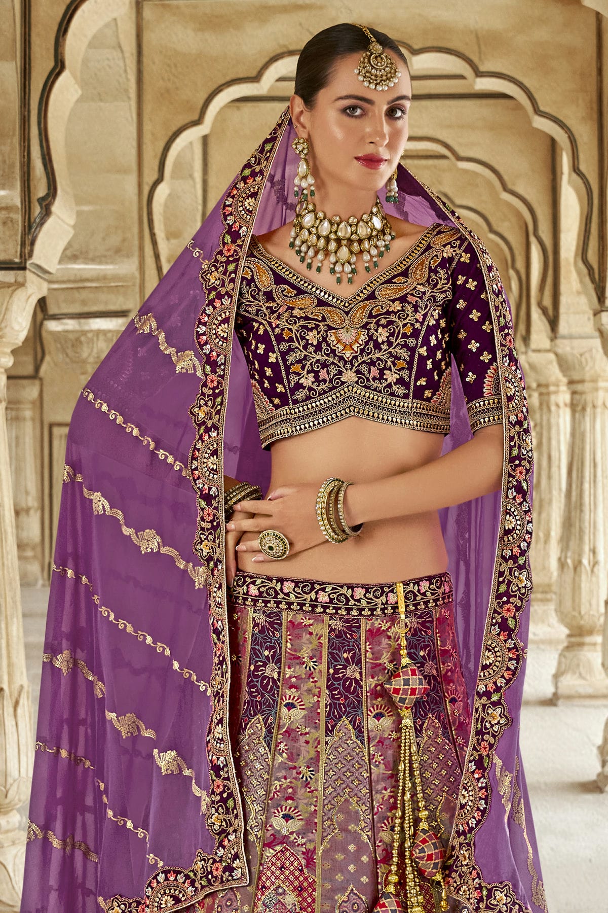 Light Purple Colour Banarasi Silk Bridal Lehenga Choli VSLC1290102