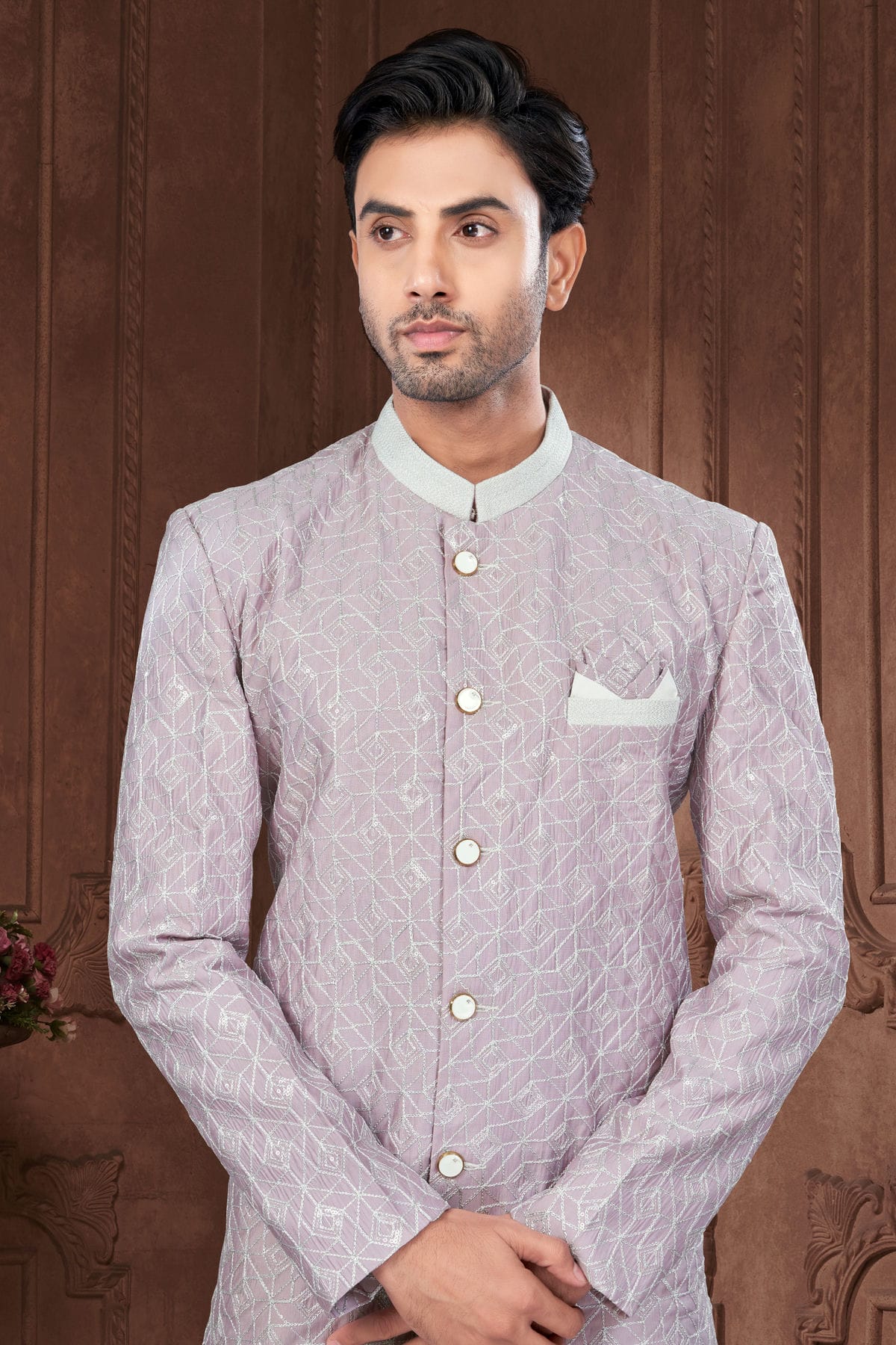Light Purple Colour Silk Dupion Sherwani VSSH1040628