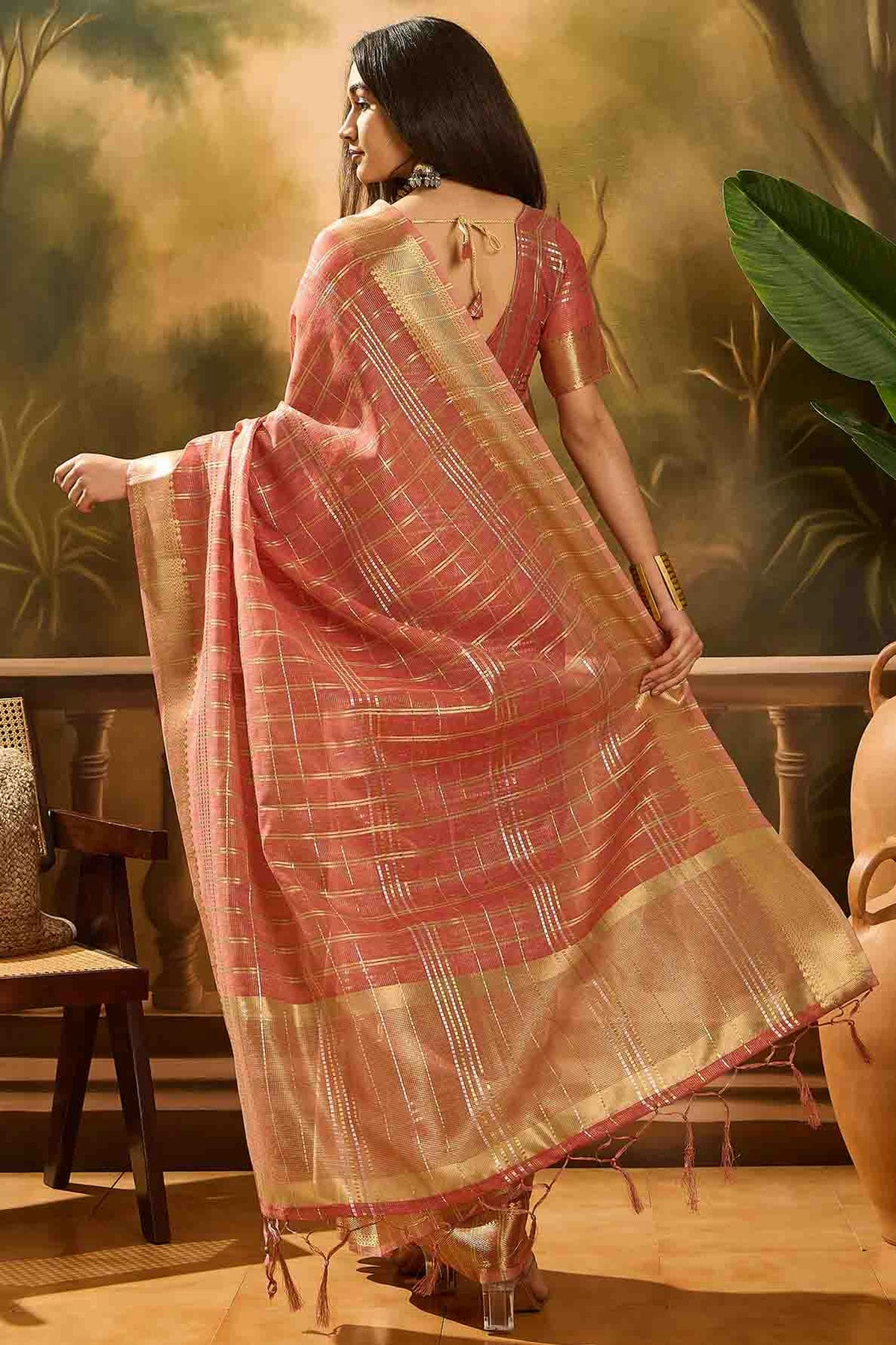 Light Red Colour Khadi Organza Traditional Saree VSSD1113881