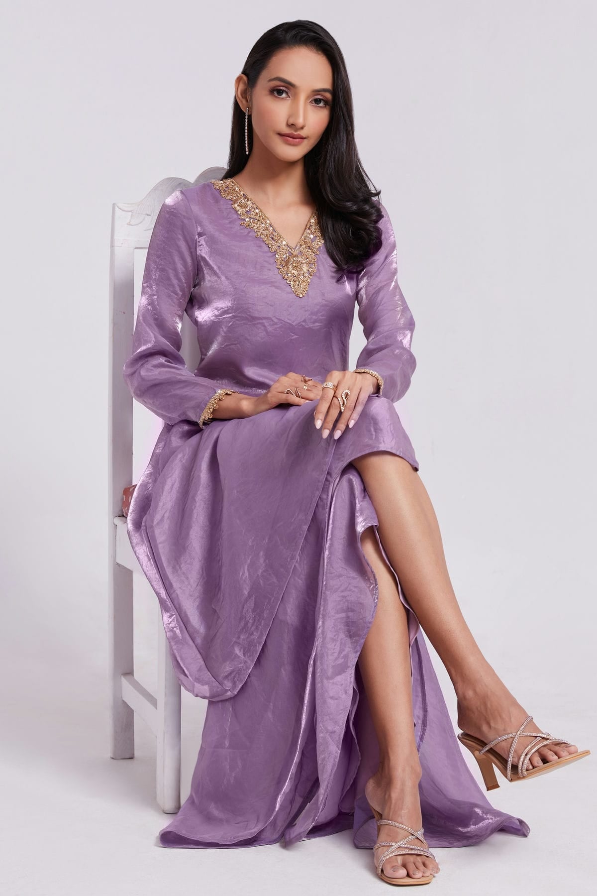 Lilac Colour Pure Organza Indo Western Dress VSTP1080913