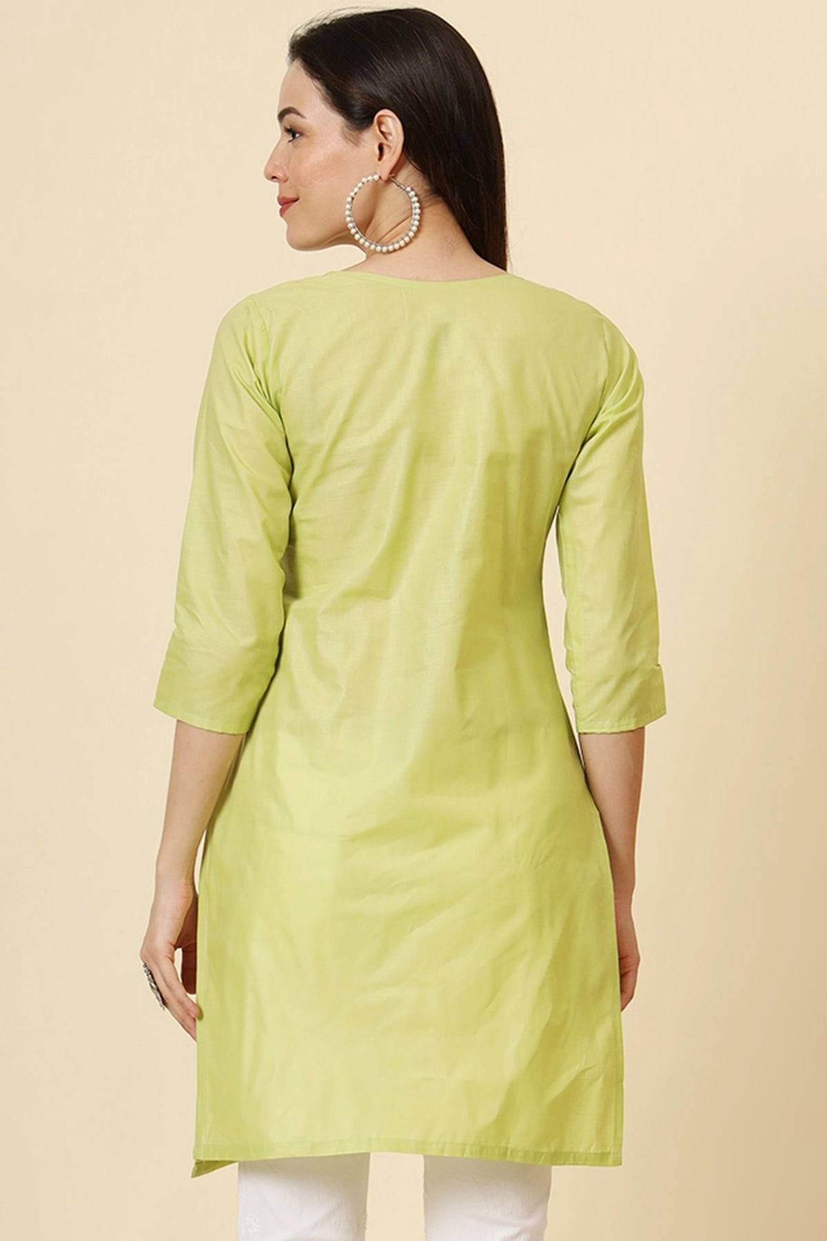 Lime Green Colour Cotton Readymade Top VSTP1110877