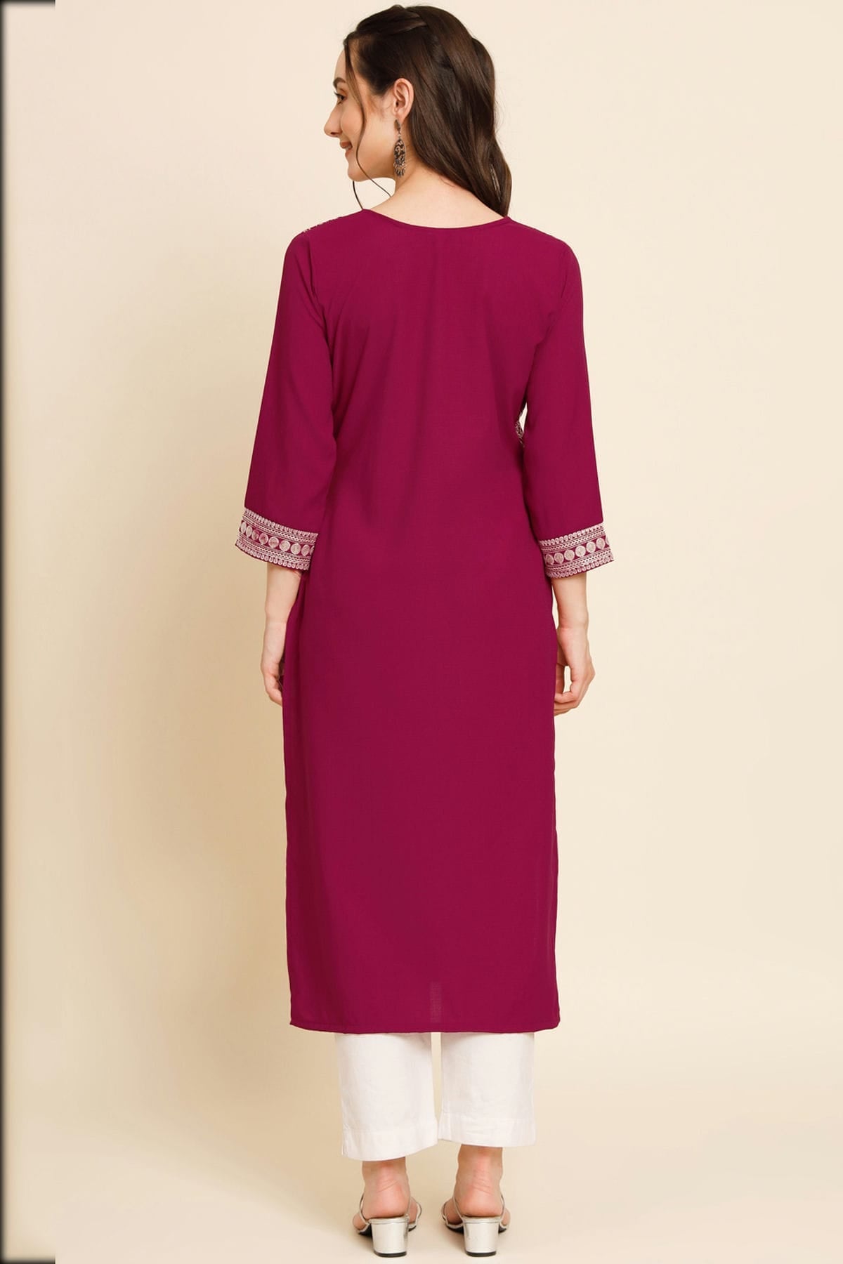 Magenta Colour Butter Crepe Kurti VSKR1111025