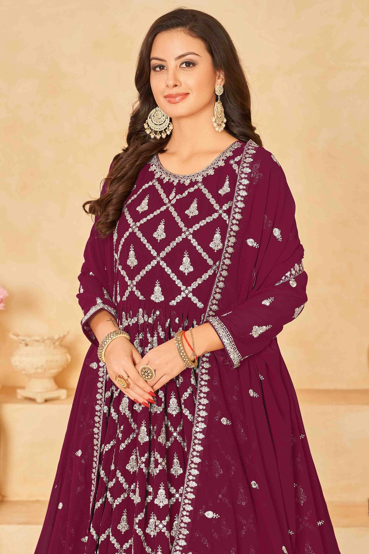 Magenta Colour Faux Georgette Anarkali Suit VSSM1050728