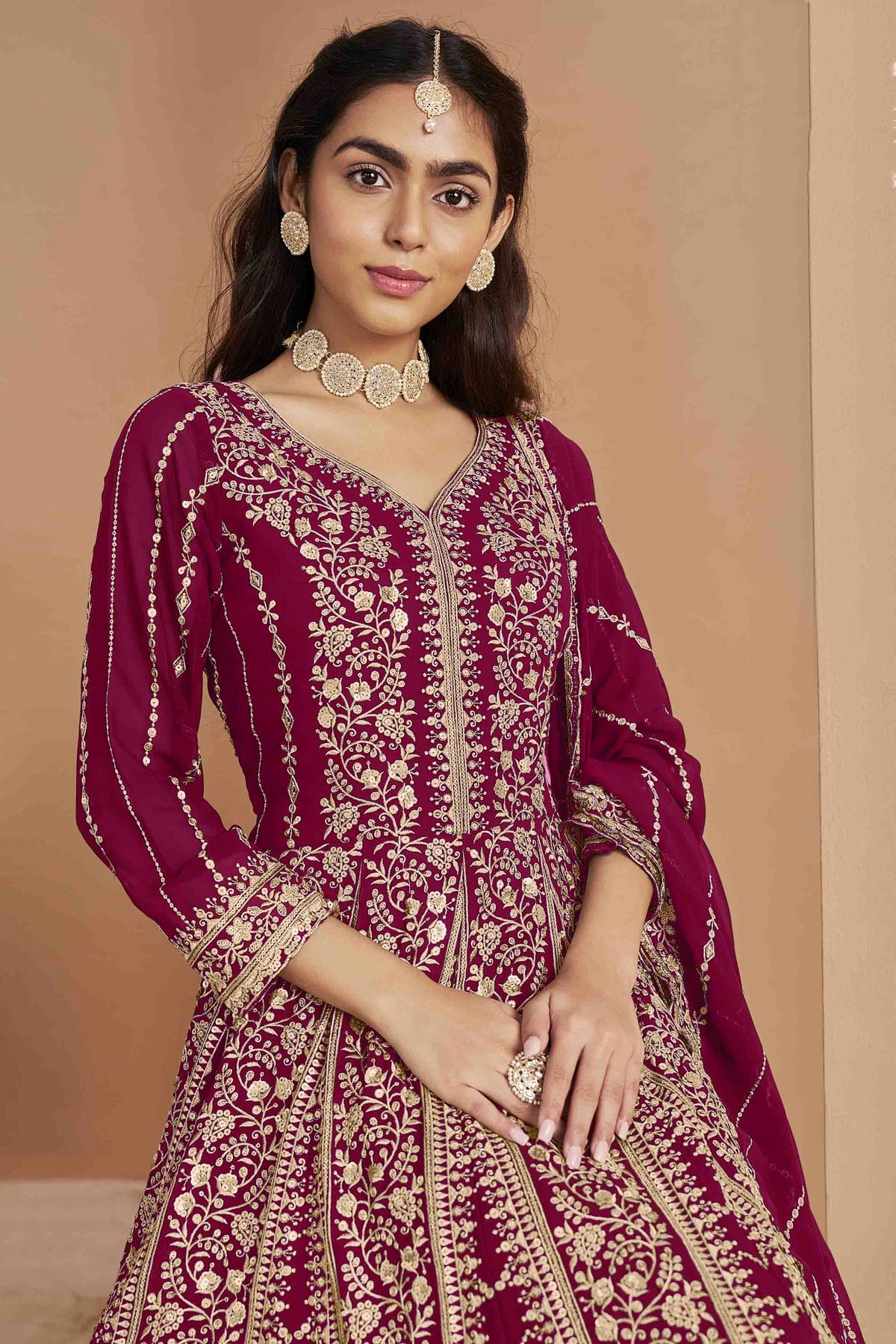 Magenta Colour Faux Georgette Anarkali Suit VSSM1050738