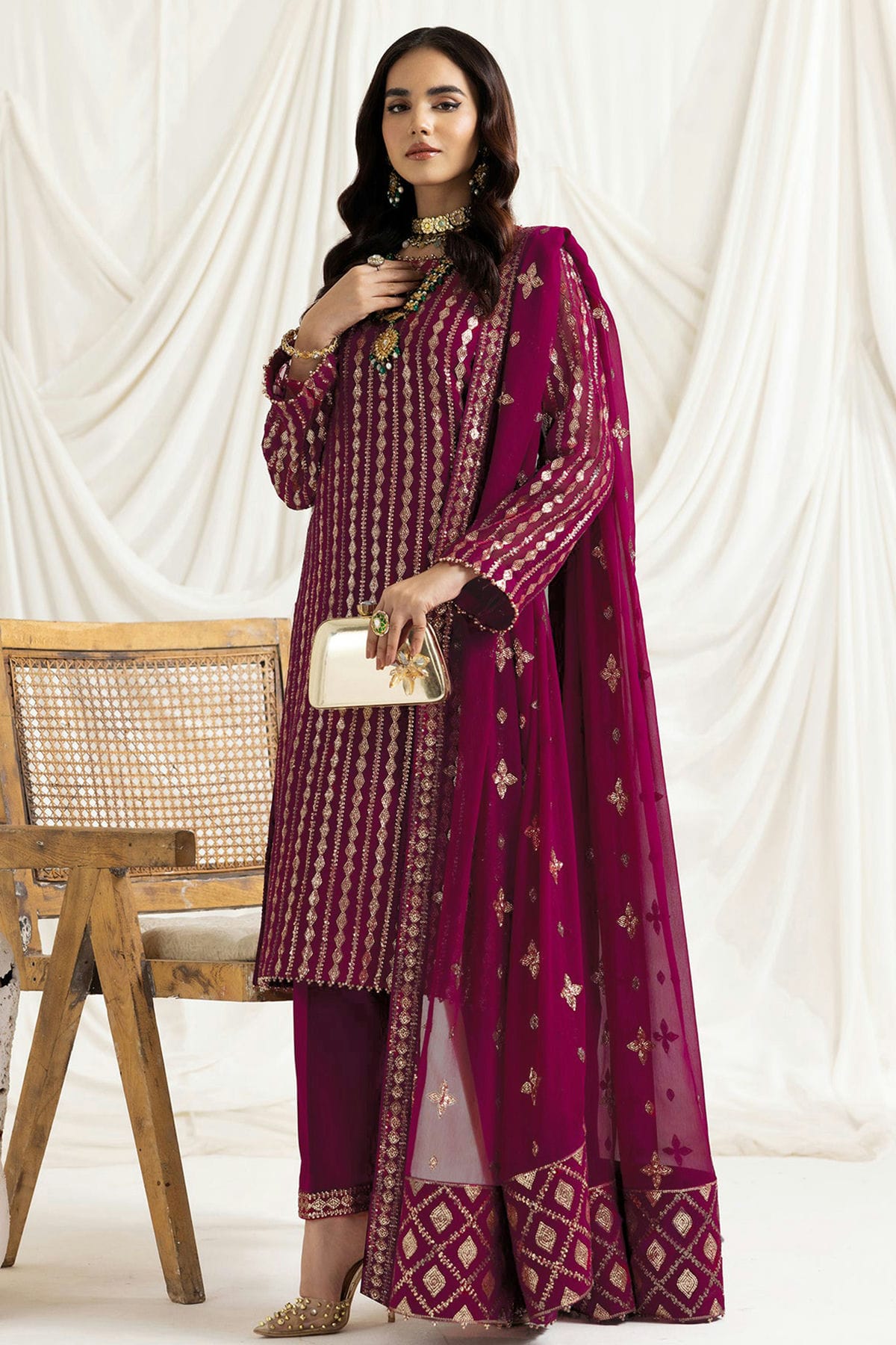 Magenta Colour Georgette Semi Stitched Pakistani Suit VSSM1250197
