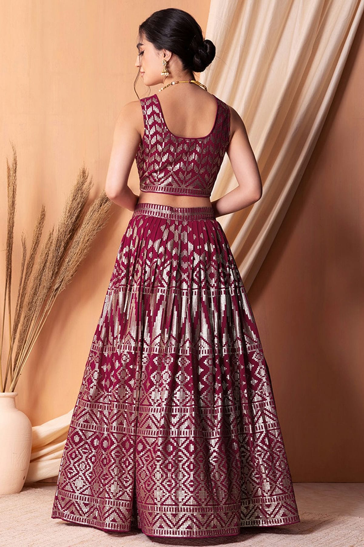 Magenta Colour Semi Stitched Georgette Lehenga Choli
