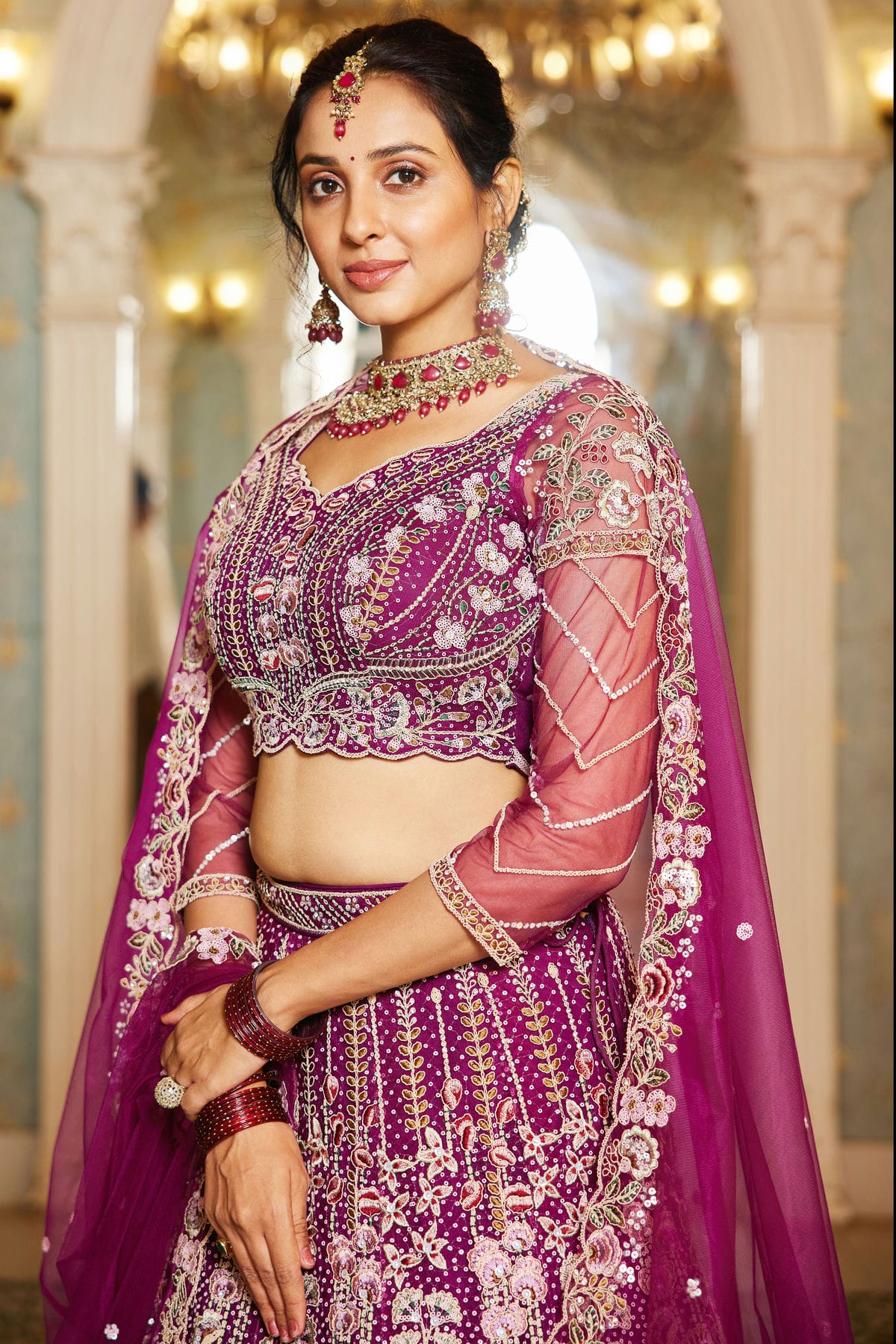 Magenta Colour Semi Stitched Net Lehenga Choli VSLC1112547