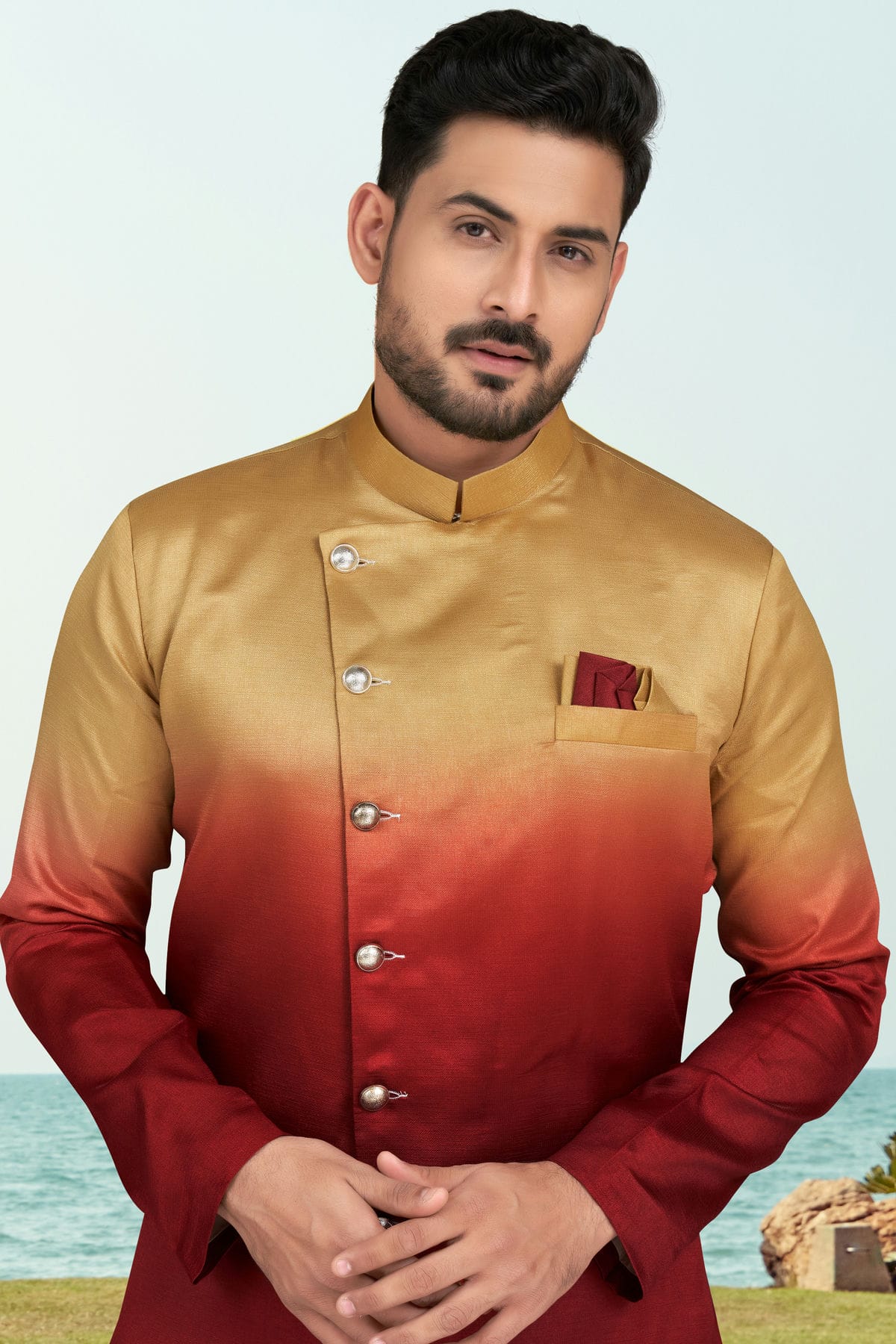 Maroon Colour Champion Silk Indo Western Sherwani VSSH1040502