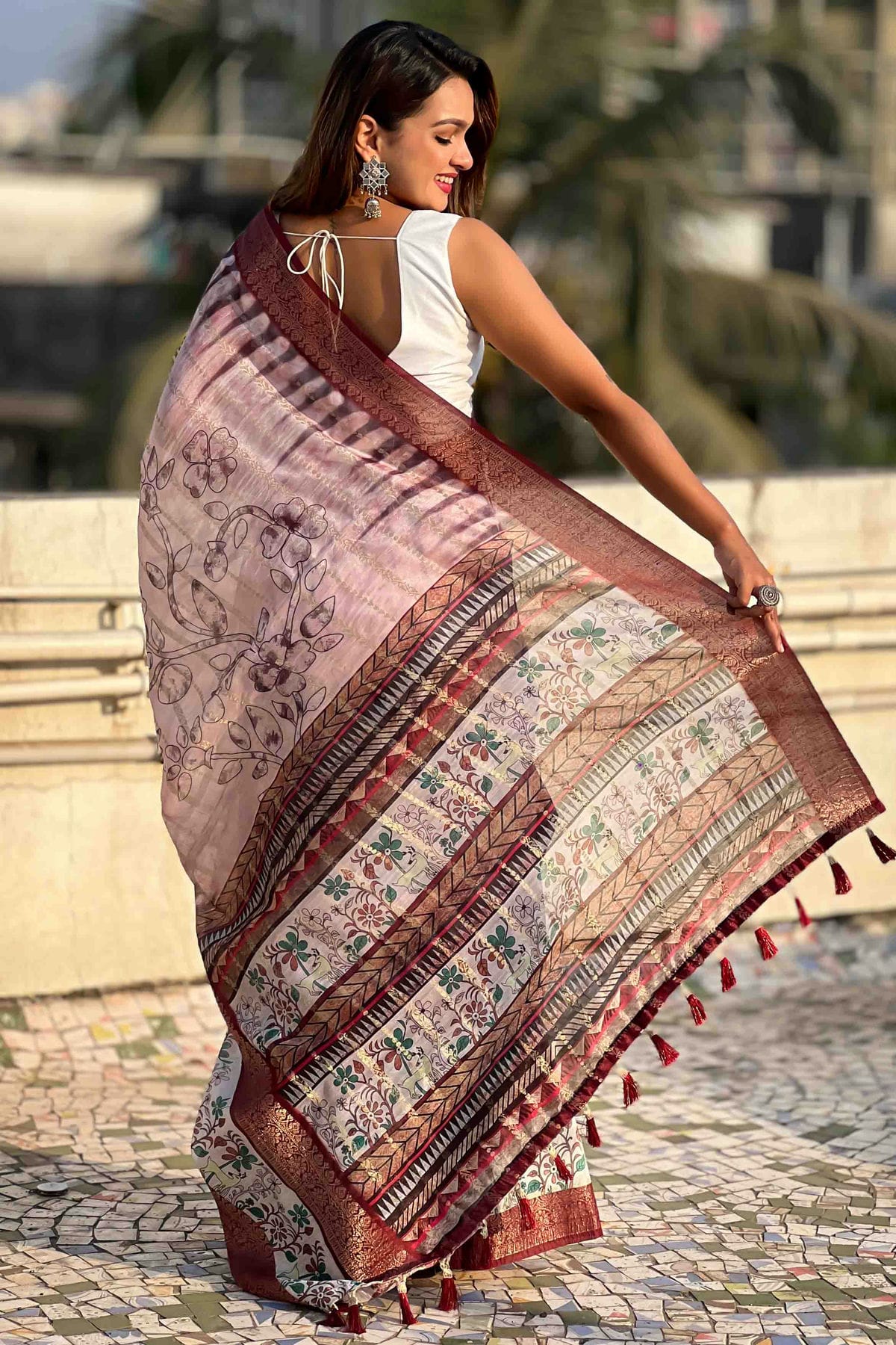 Maroon Colour Chanderi Crush Printed Saree VSSD1112820