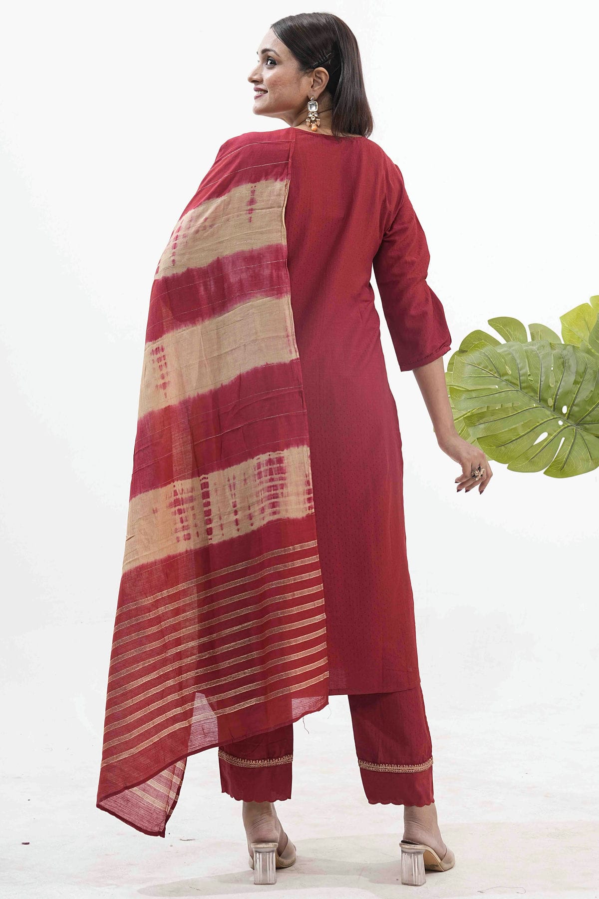 Maroon Colour Embroidery Roman Silk Pant Style Suit VSSS1113523