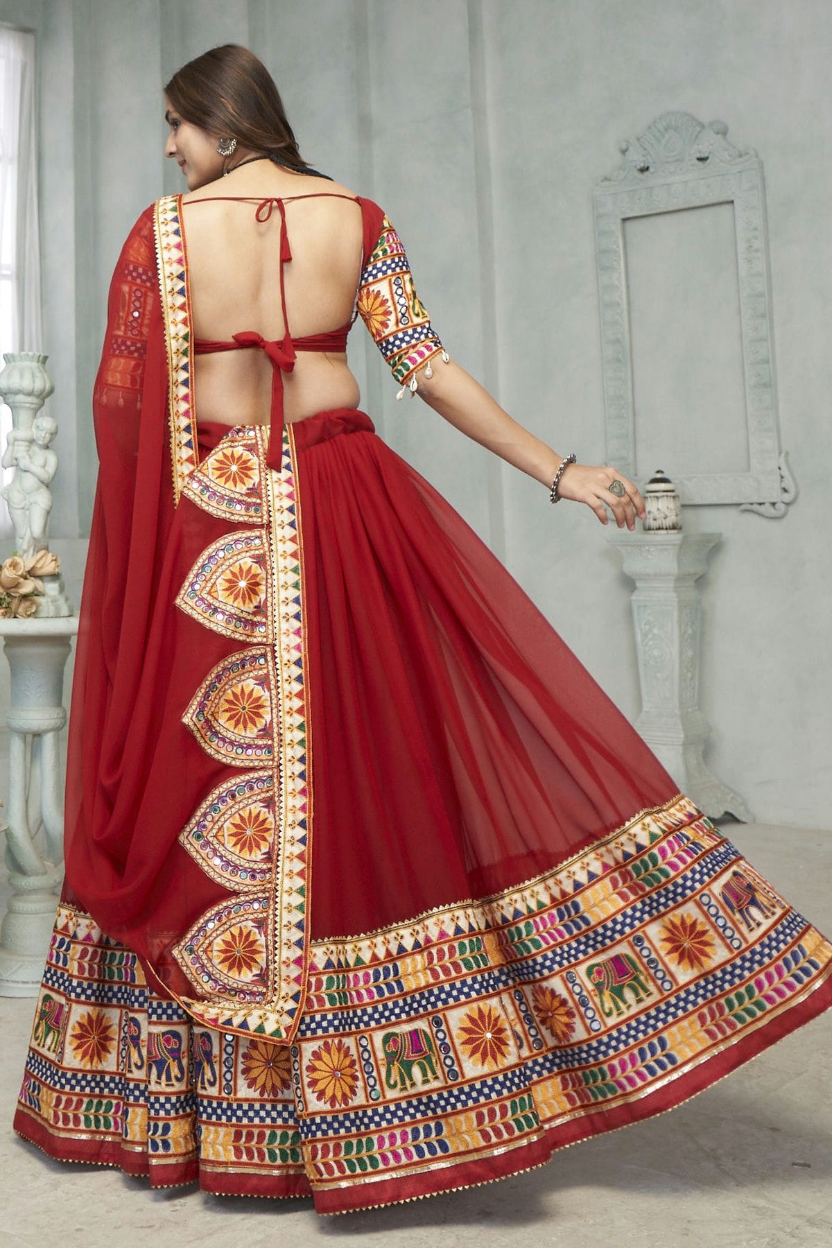 Maroon Colour Embroidery Work Georgette Navratri Lehenga VSLD1170021
