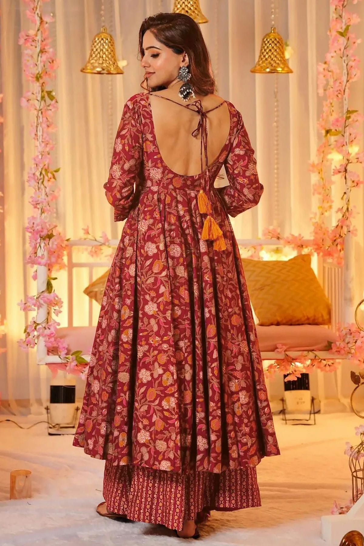 Maroon Colour Printed Muslin Stitched Suit