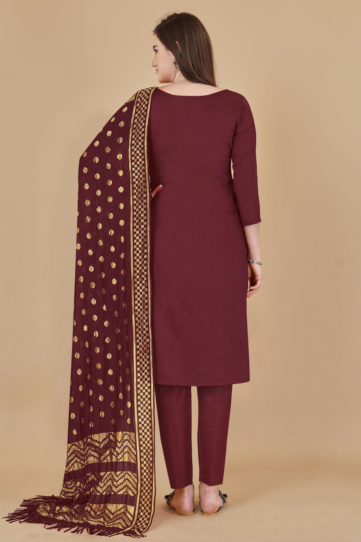 Maroon Colour Unstitched Cotton Jacquard Straight Suit VSUS1160880