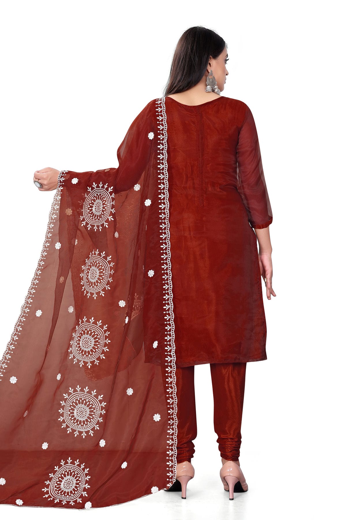 Maroon Colour Unstitched Organza Churidar Suit VSUS1160708