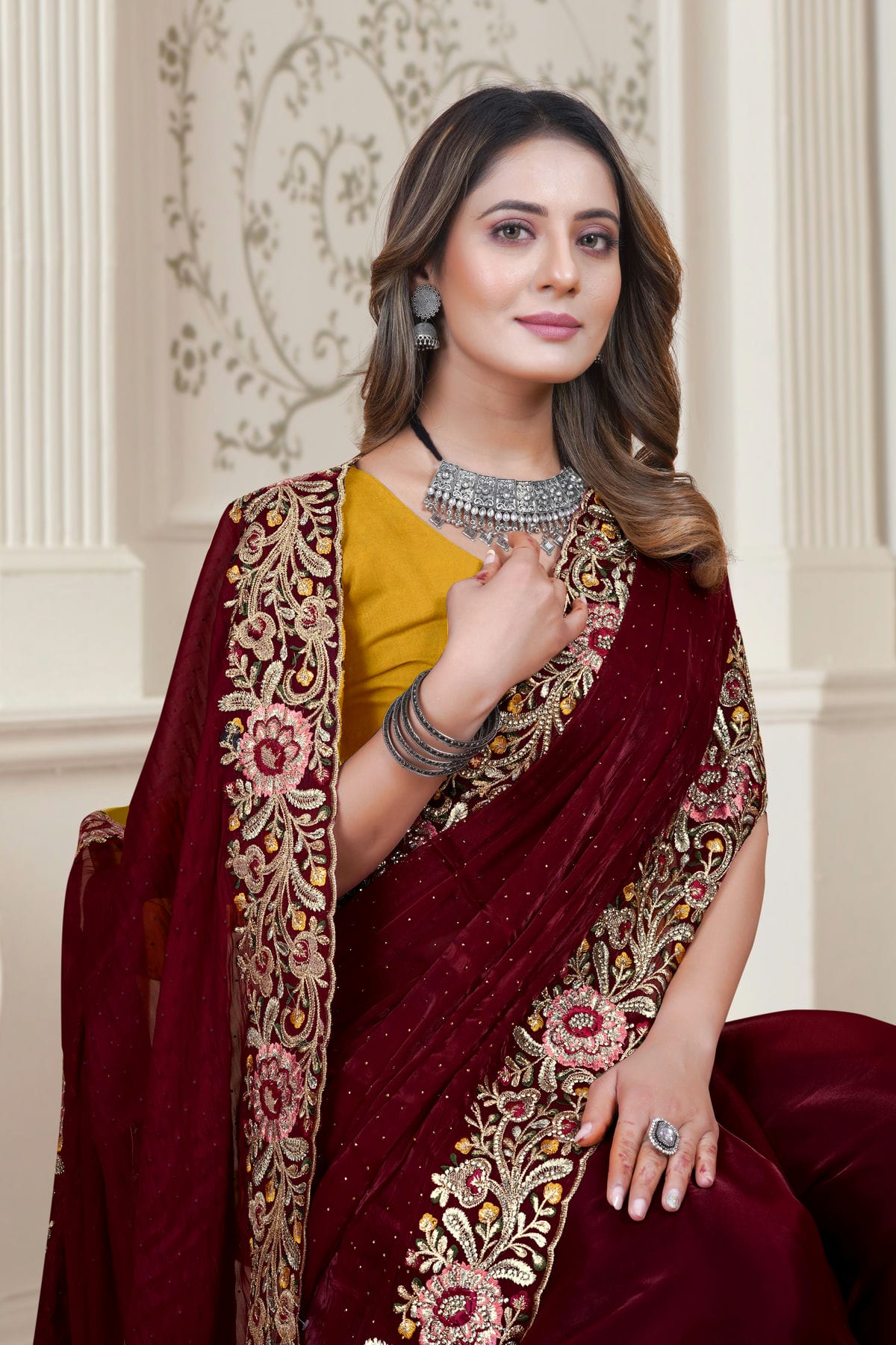 Maroon Colour Satin Silk Saree VSSD1090898