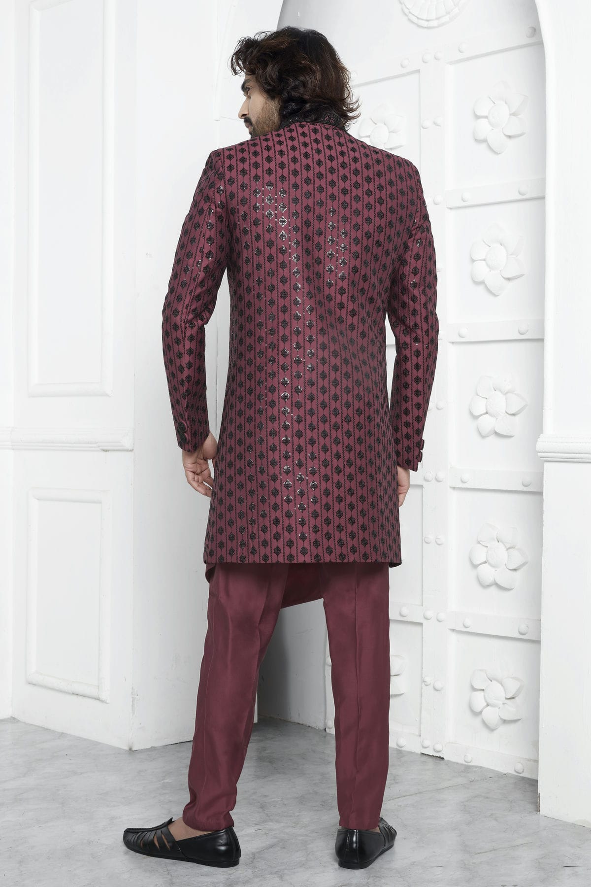 Mauve Colour Art Silk Indowestern Sherwani With Aligadhi Pant VSSH1230017