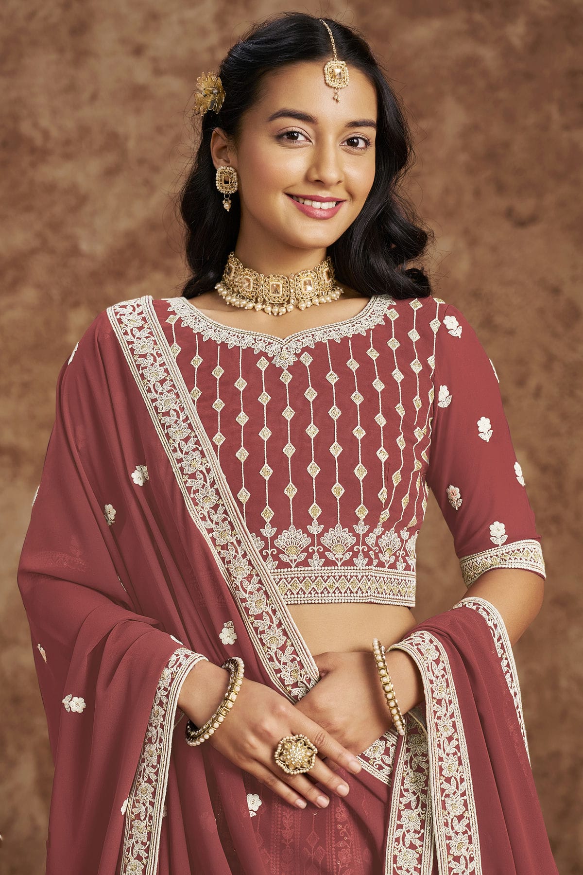 Mauve Colour Embroidery Lehenga Choli In Faux Georgette Fabric