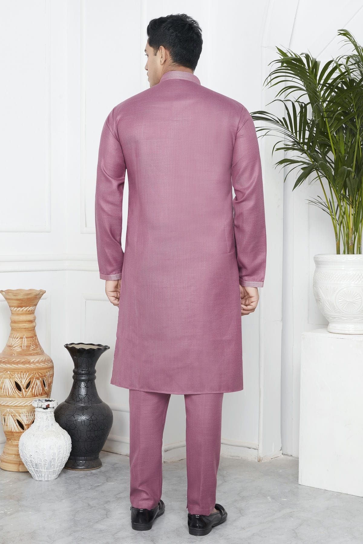 Mauve Colour Linen Cotton Pintex Work Kurta Pajama VSKP1230129
