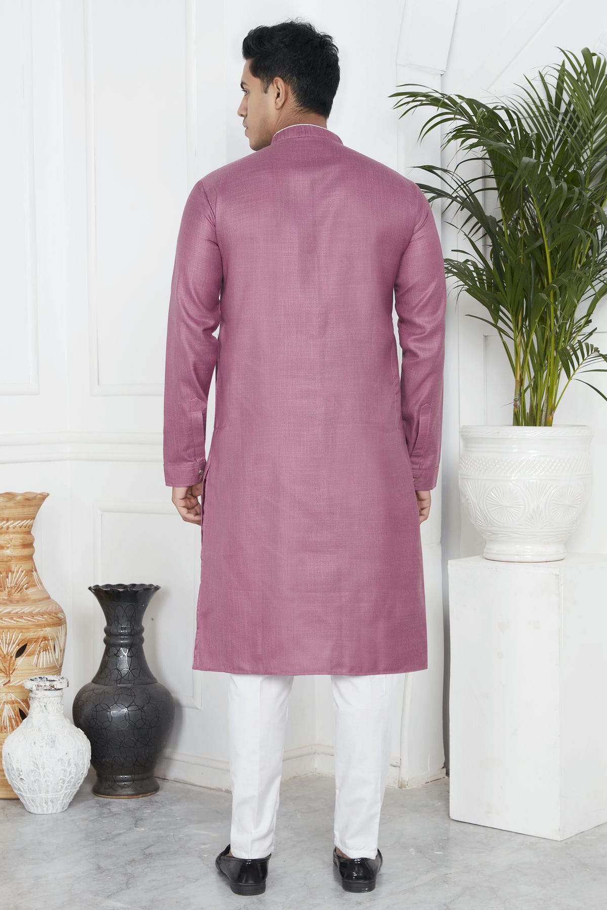 Mauve Colour Linen Cotton Pintex Work Kurta Pajama VSKP1230134