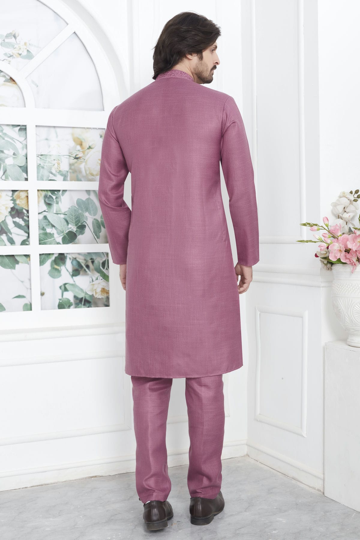 Mauve Colour Linen Cotton Thread Work Kurta Pajama VSKP1230136