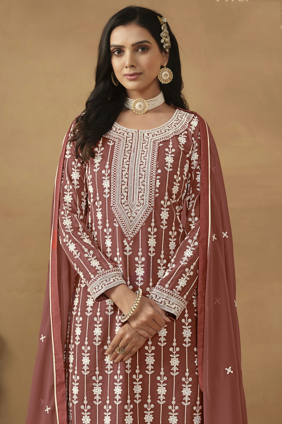 Mauve Colour Semi Stitched Faux Georgette Sharara Suit VSSM1050456