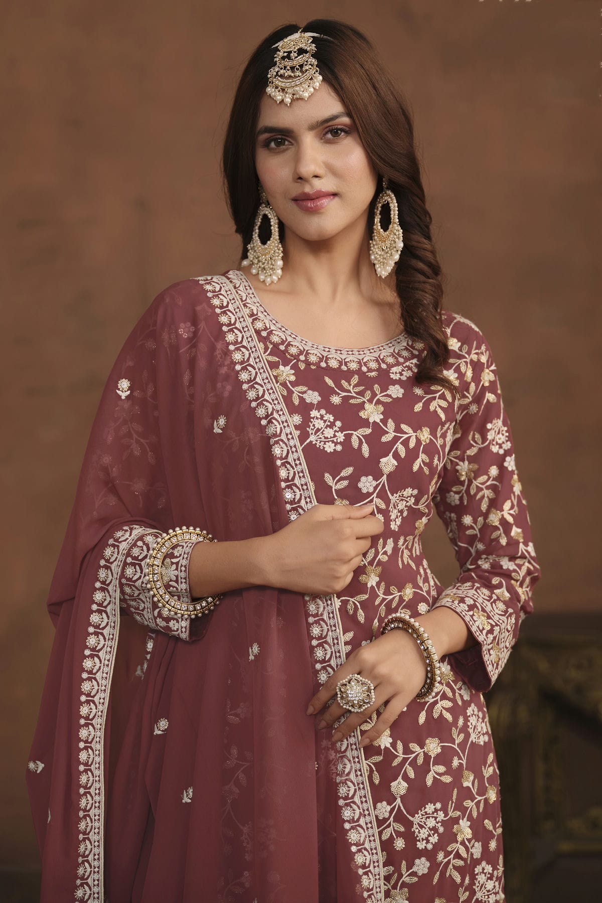 Mauve Colour Semi Stitched Faux Georgette Sharara Suit VSSM1050468