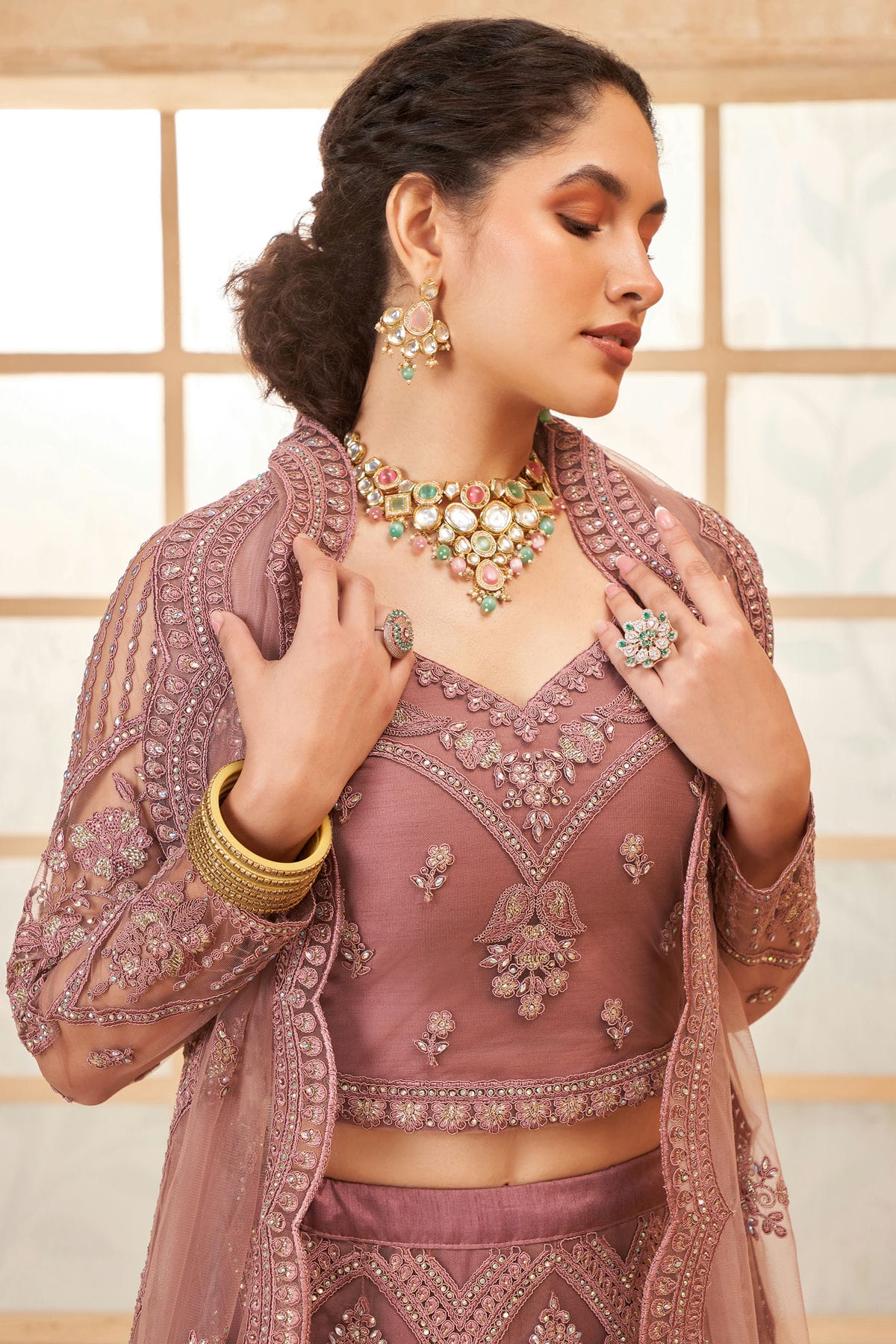 Mauve Embroidery Net and SilK Lehenga Choli VSLC1290152